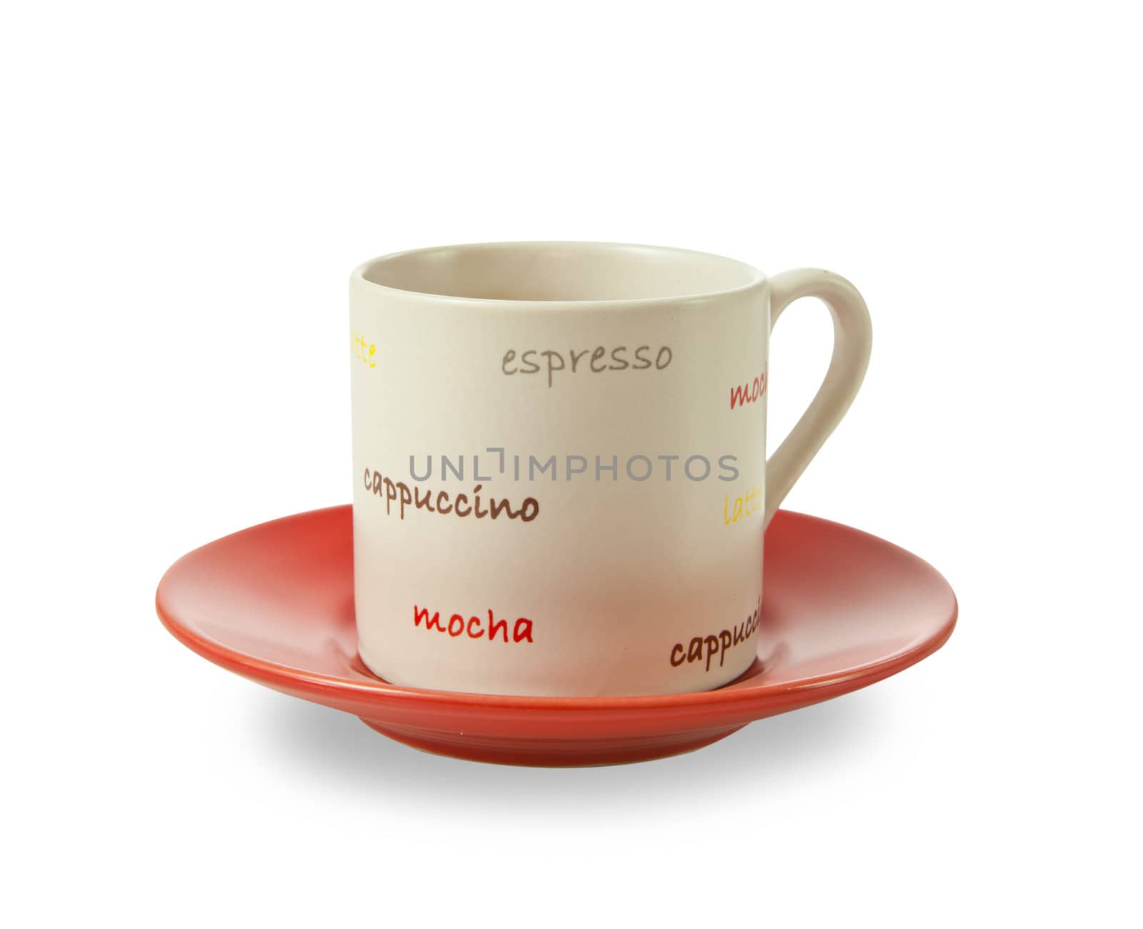 red cup of hot coffee isolated on white background