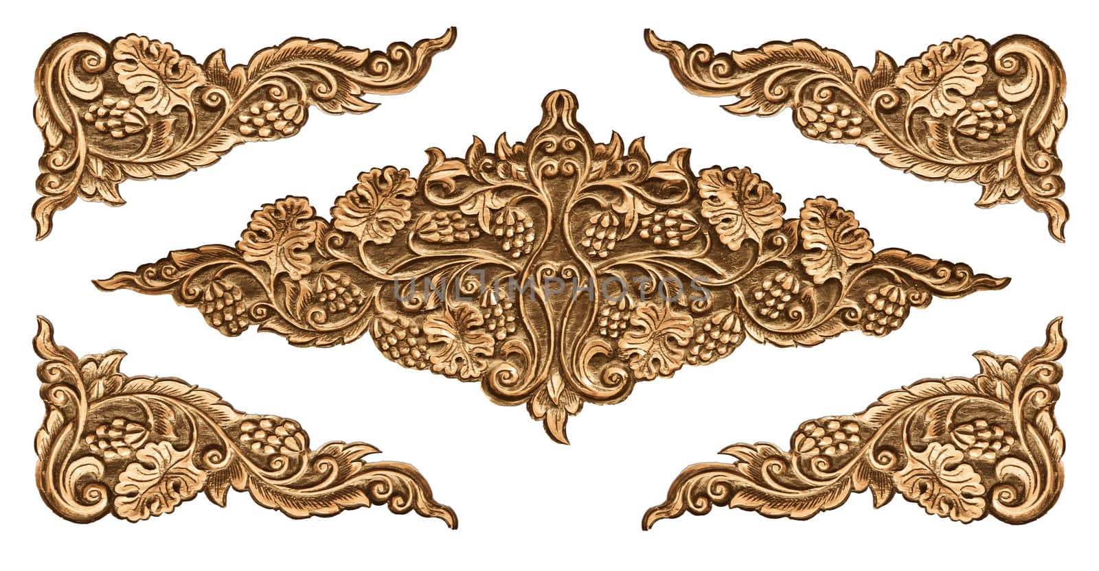 Pattern of wood frame carve flower on white background