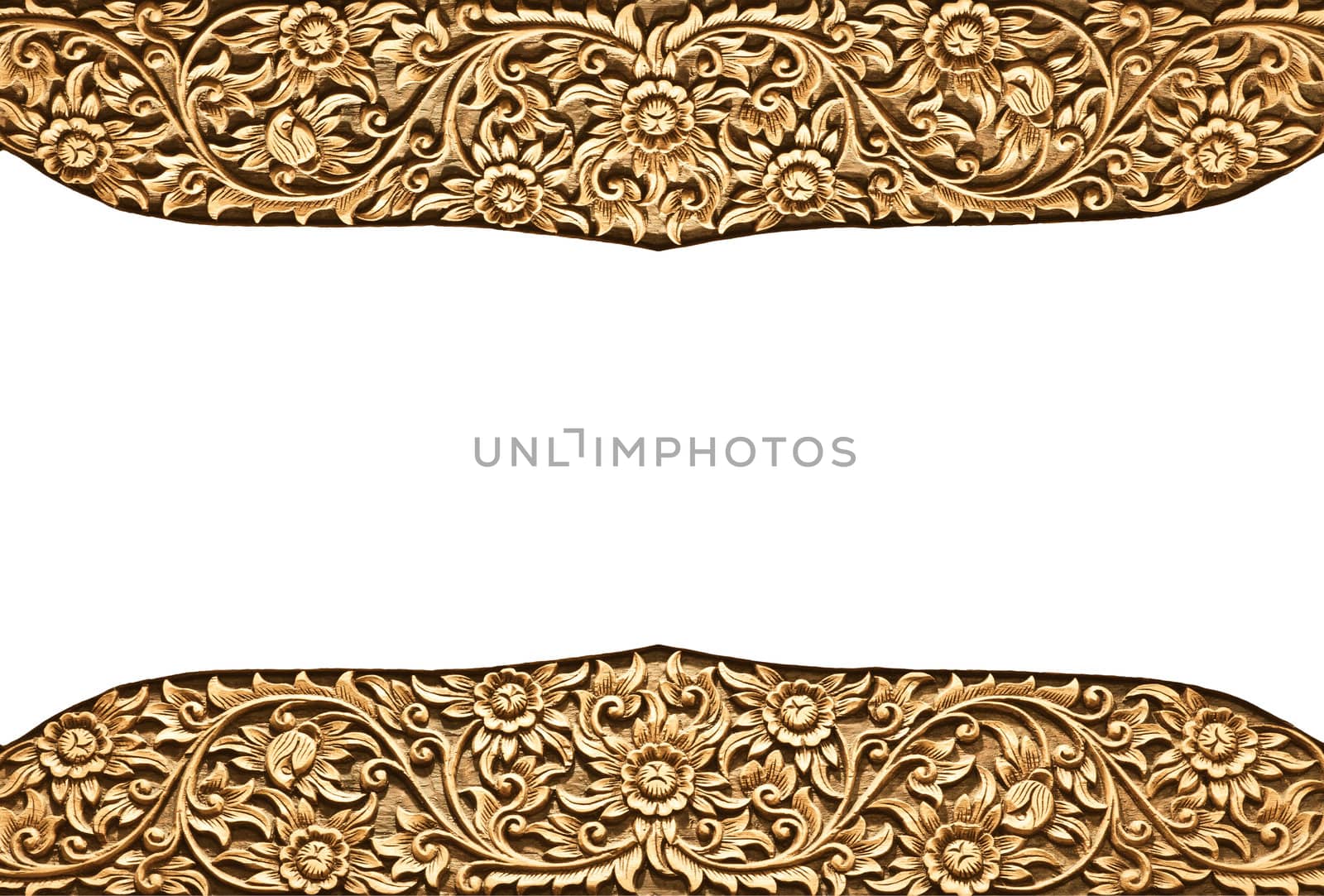 Pattern of wood frame carve flower on white background