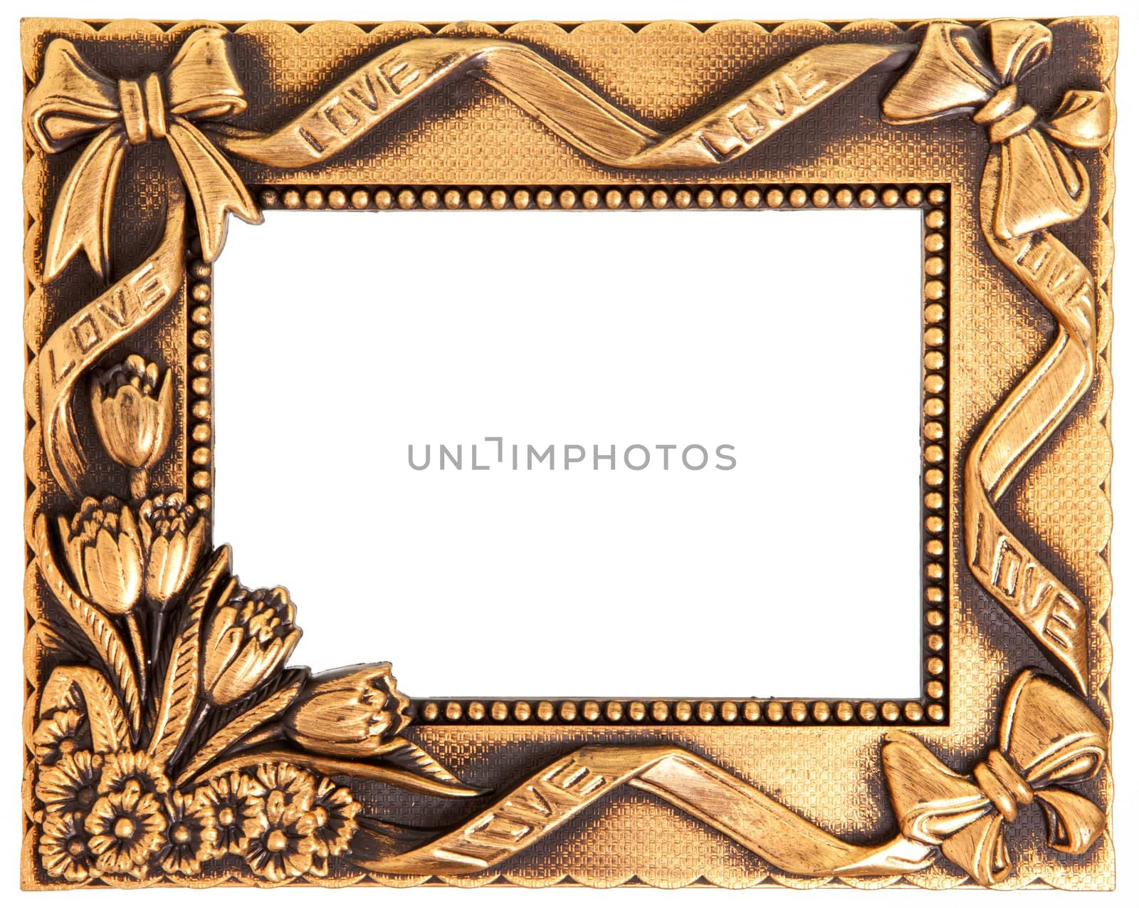 antique love gold frame isolated on white