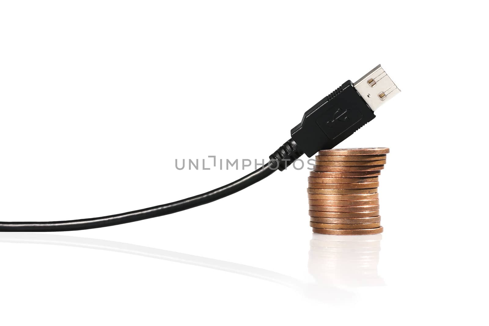USB cable in the shape of the graph, supported by stack of coins