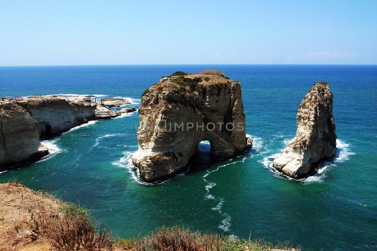 Landscape of the famous site of Pigeon Rocks in Beirut,Lebanon