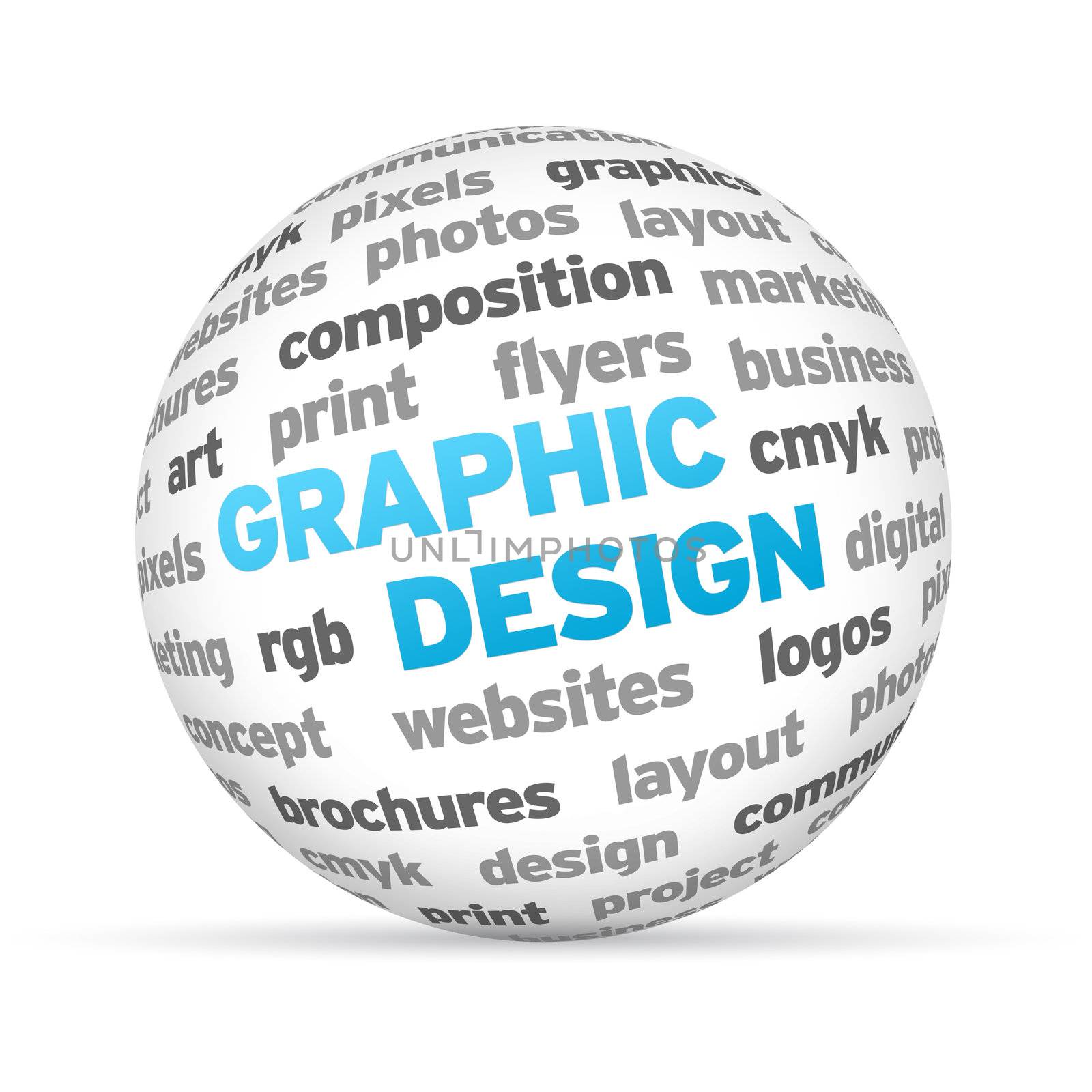 3d Graphic Design Word Sphere on white background.