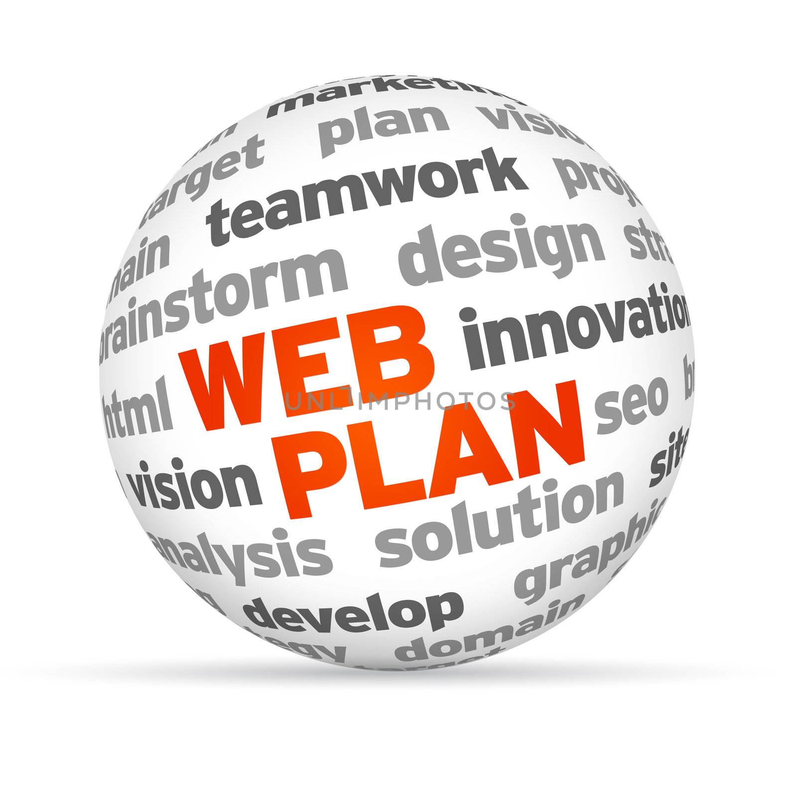3d Web Plan Word Sphere on white background.