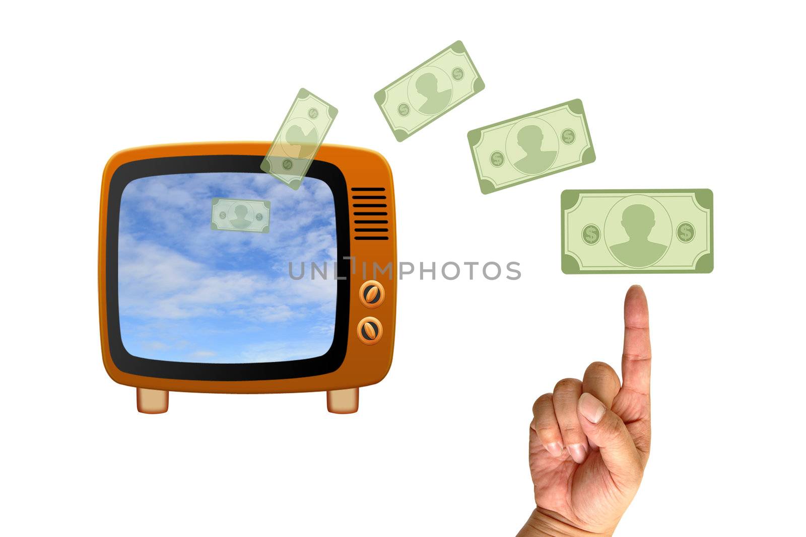 Retro tv with money
