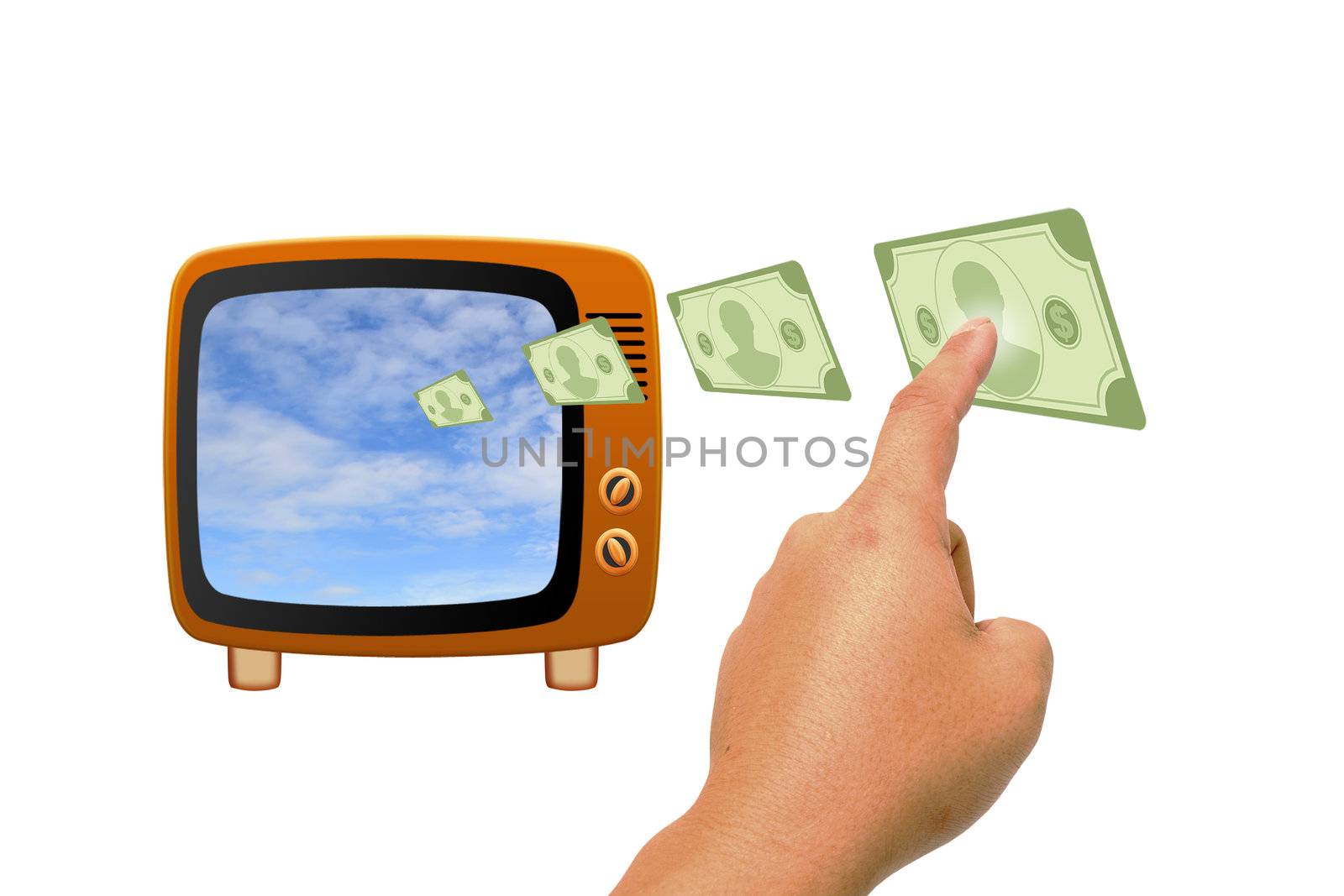 Retro tv with money