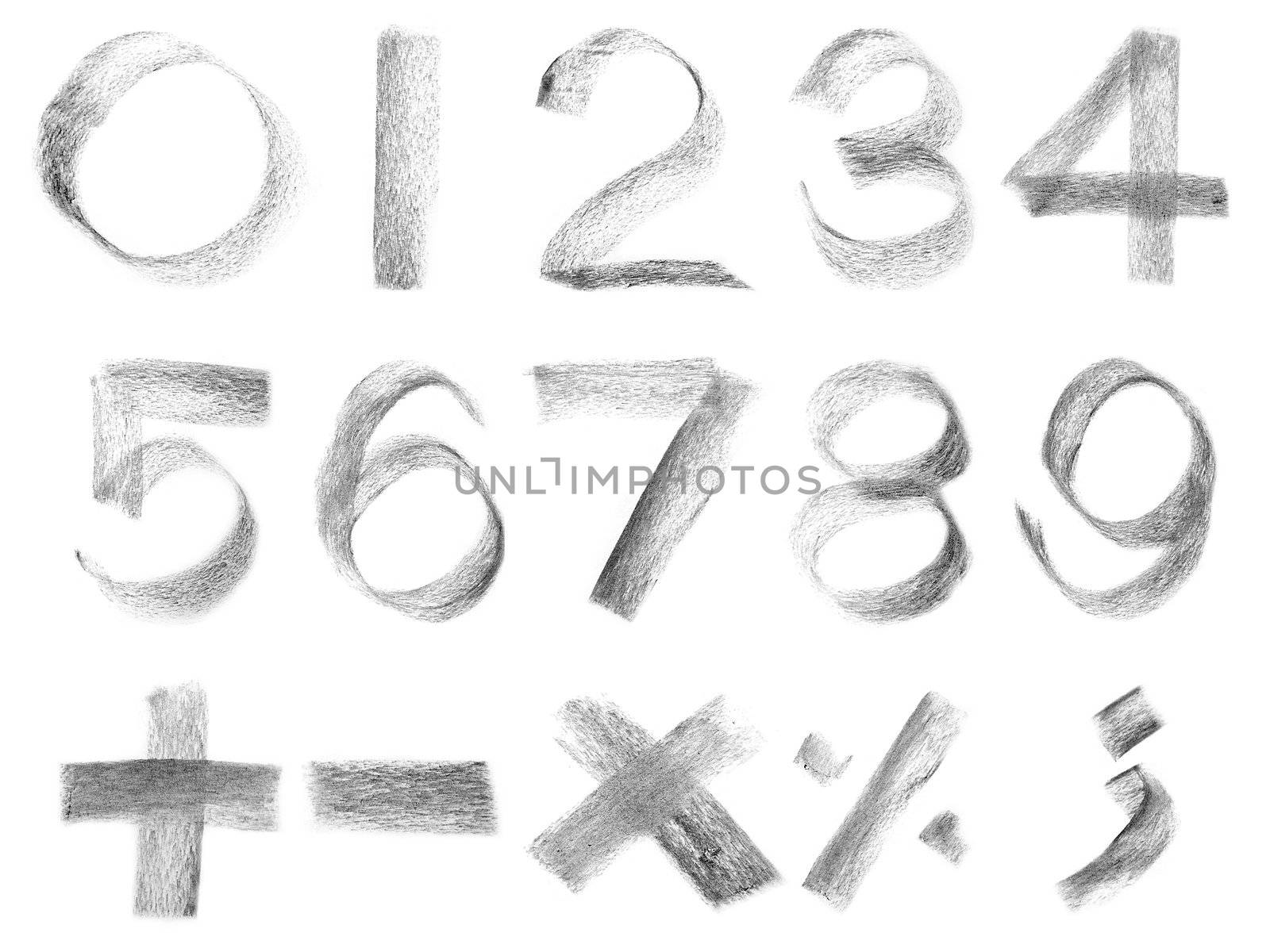 Charcoal Hand writing of number on white background