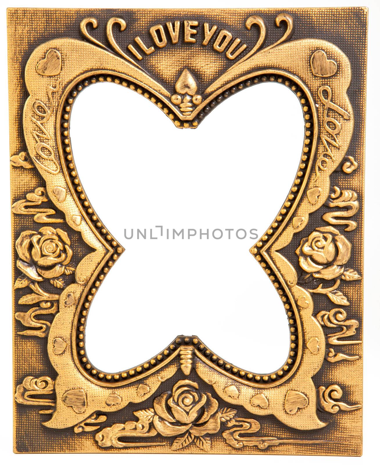 antique love gold frame isolated on white