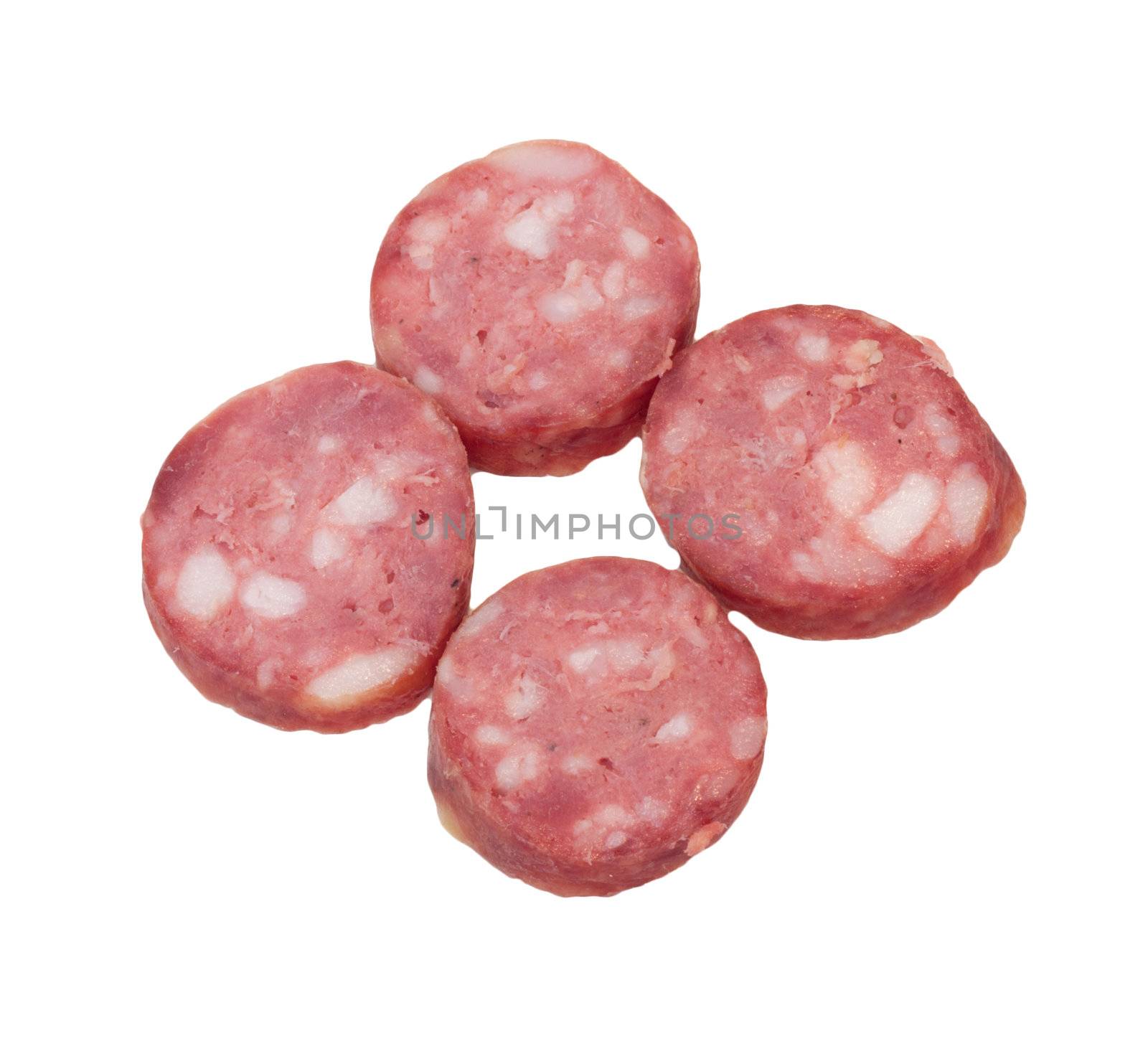 Object on white - food boiled sausage  by schankz