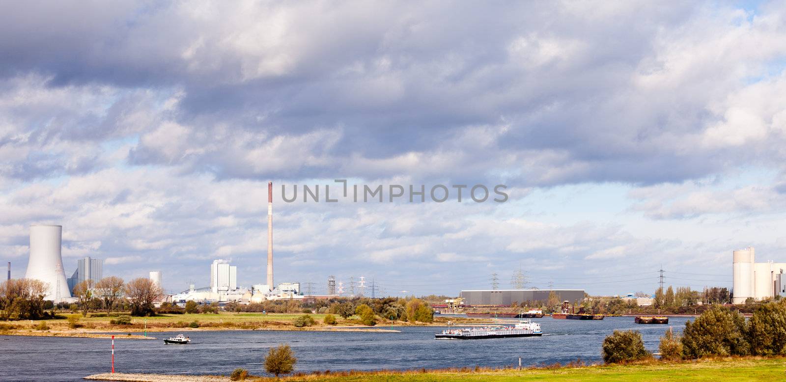 Barges on river Rhine at Duisburg Germany Europe by PiLens