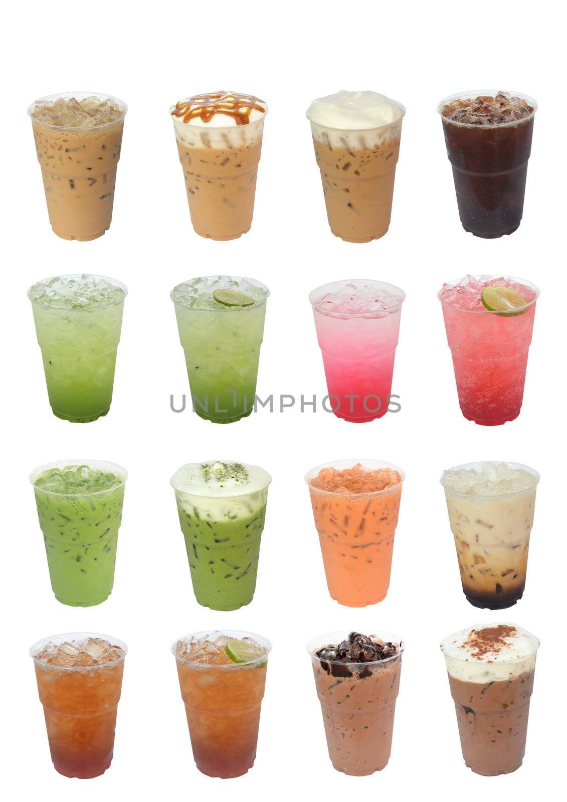 Iced Drinks Compilation isolated on white background
