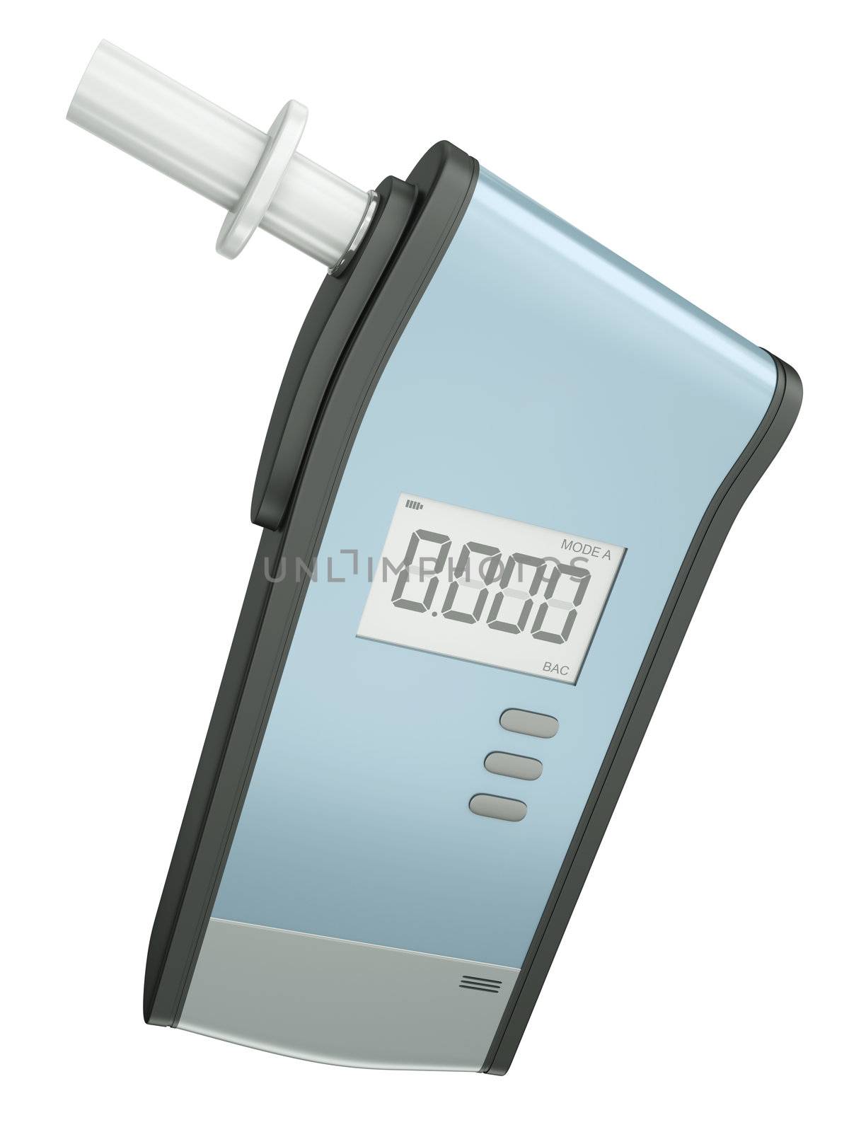Breath analyzer for measuring blood alcohol content isolated on white background. 3D render.