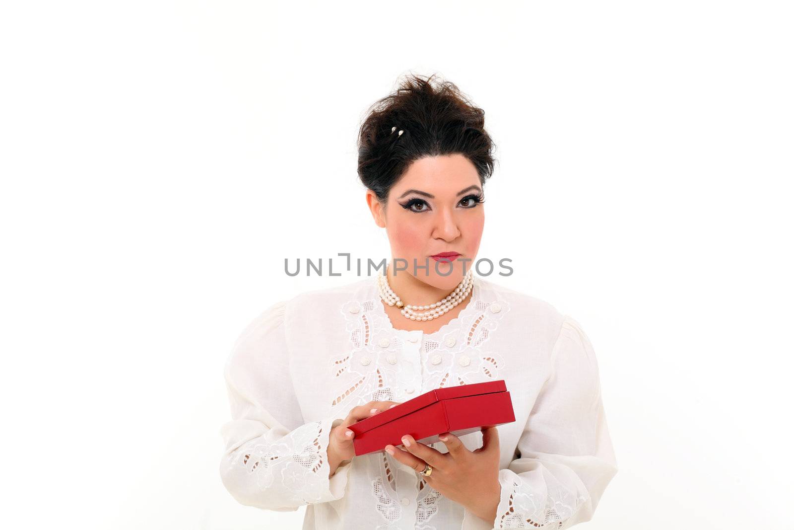 Elegant plus size woman with a red box
