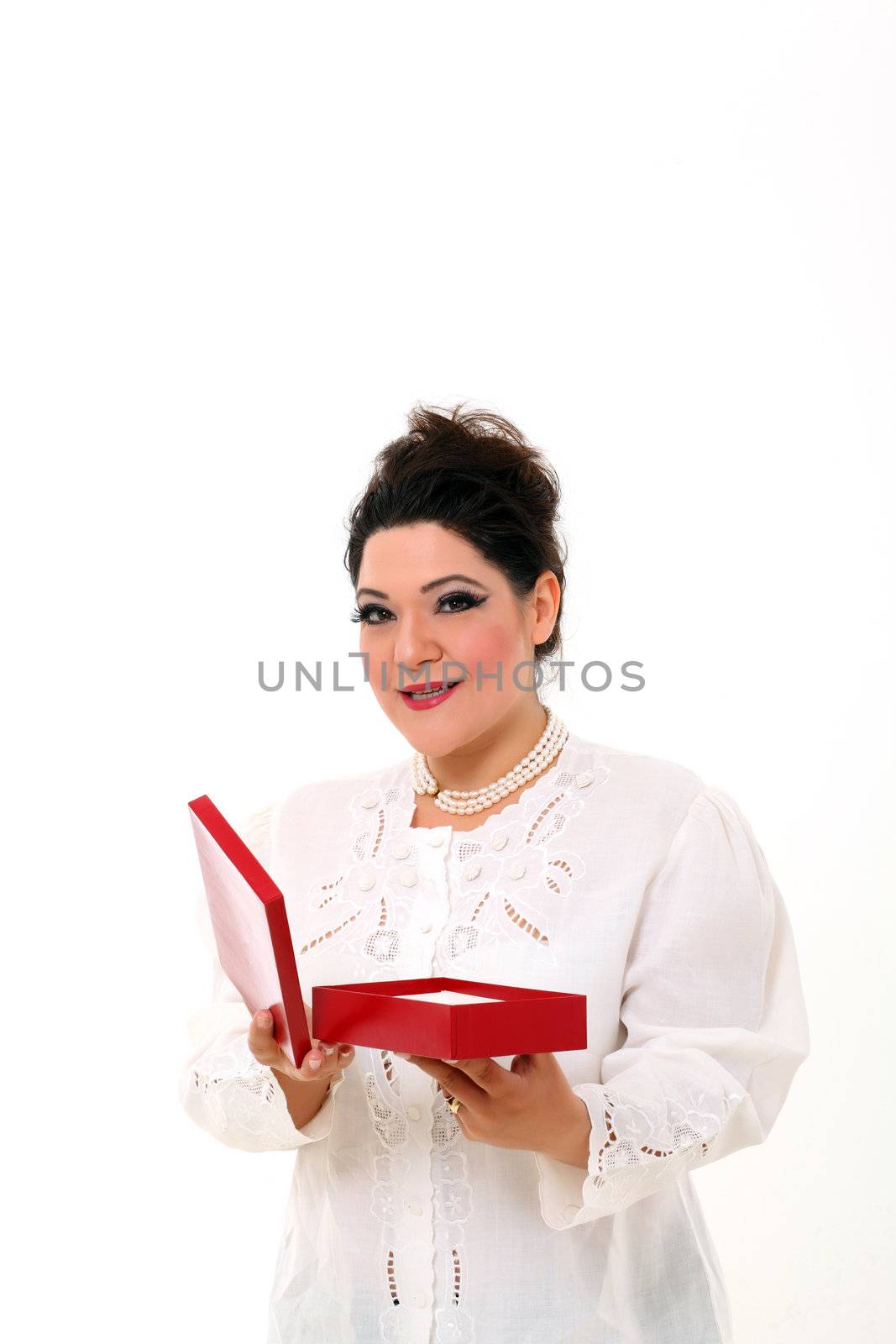 Elegant plus size woman with a gift box