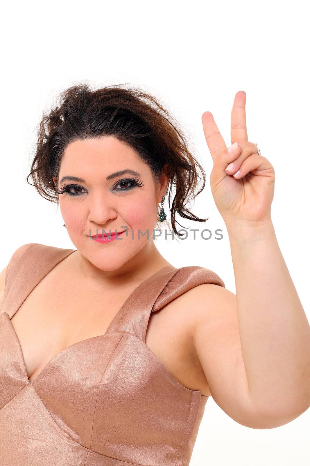 Elegant plus size woman victory sign