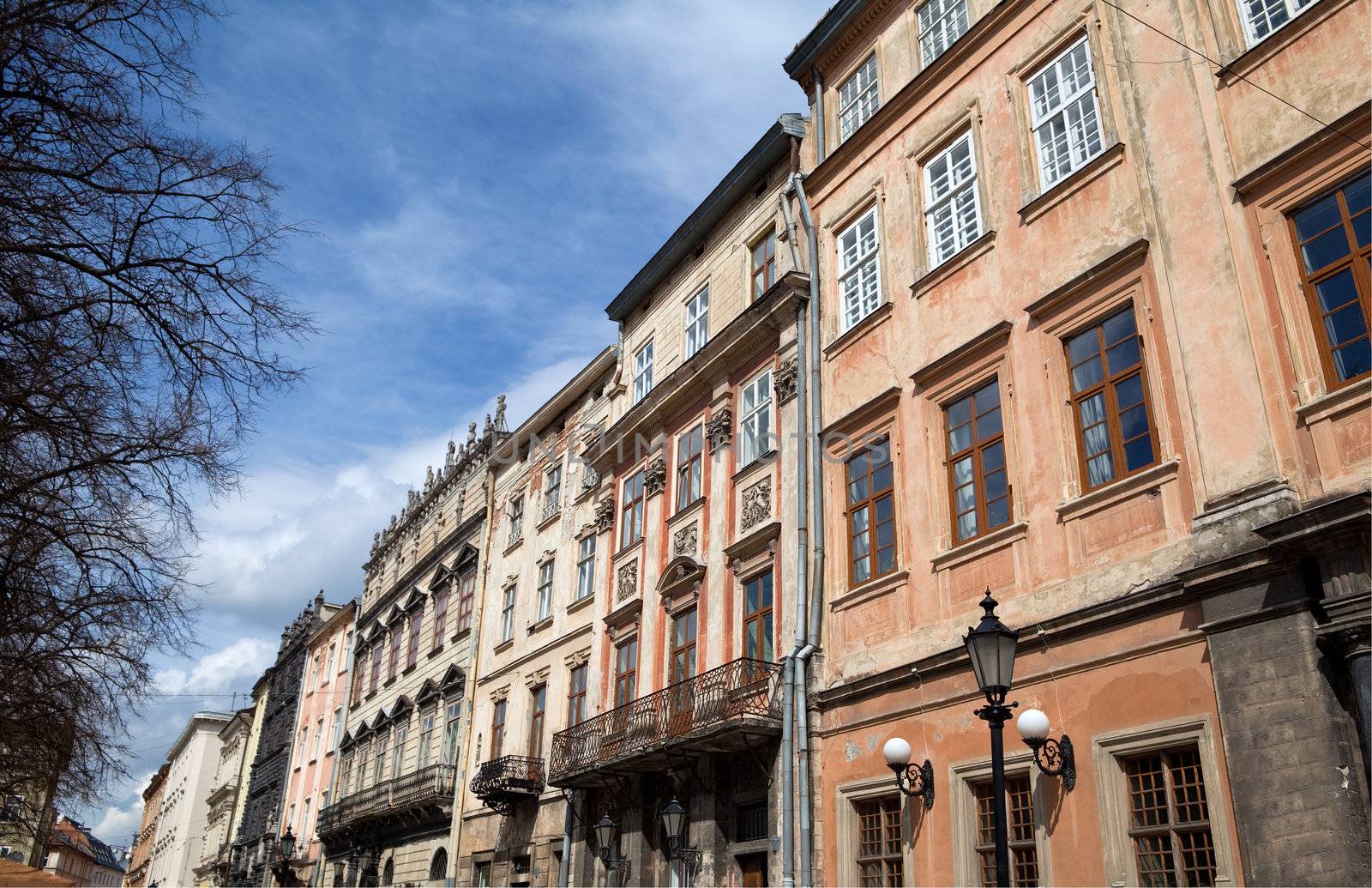 street in old center of Lviv city in Western Ukraine