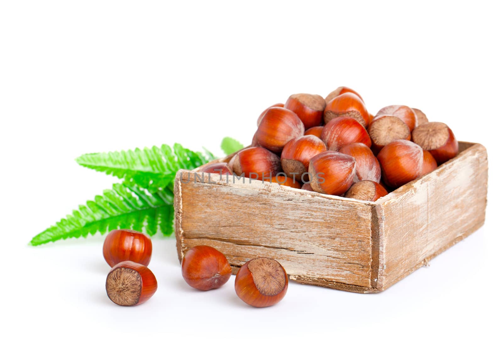 hazelnut in the wooden box.