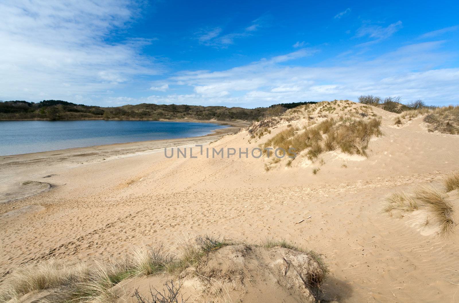 sandy beach with hills close to North sea in Netherlands