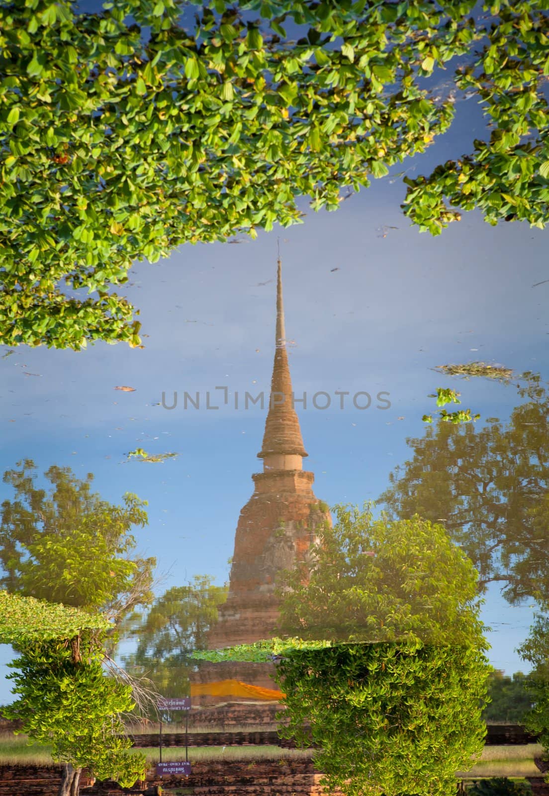 Wat Thai temple flood in Ayuttaya, Thailand