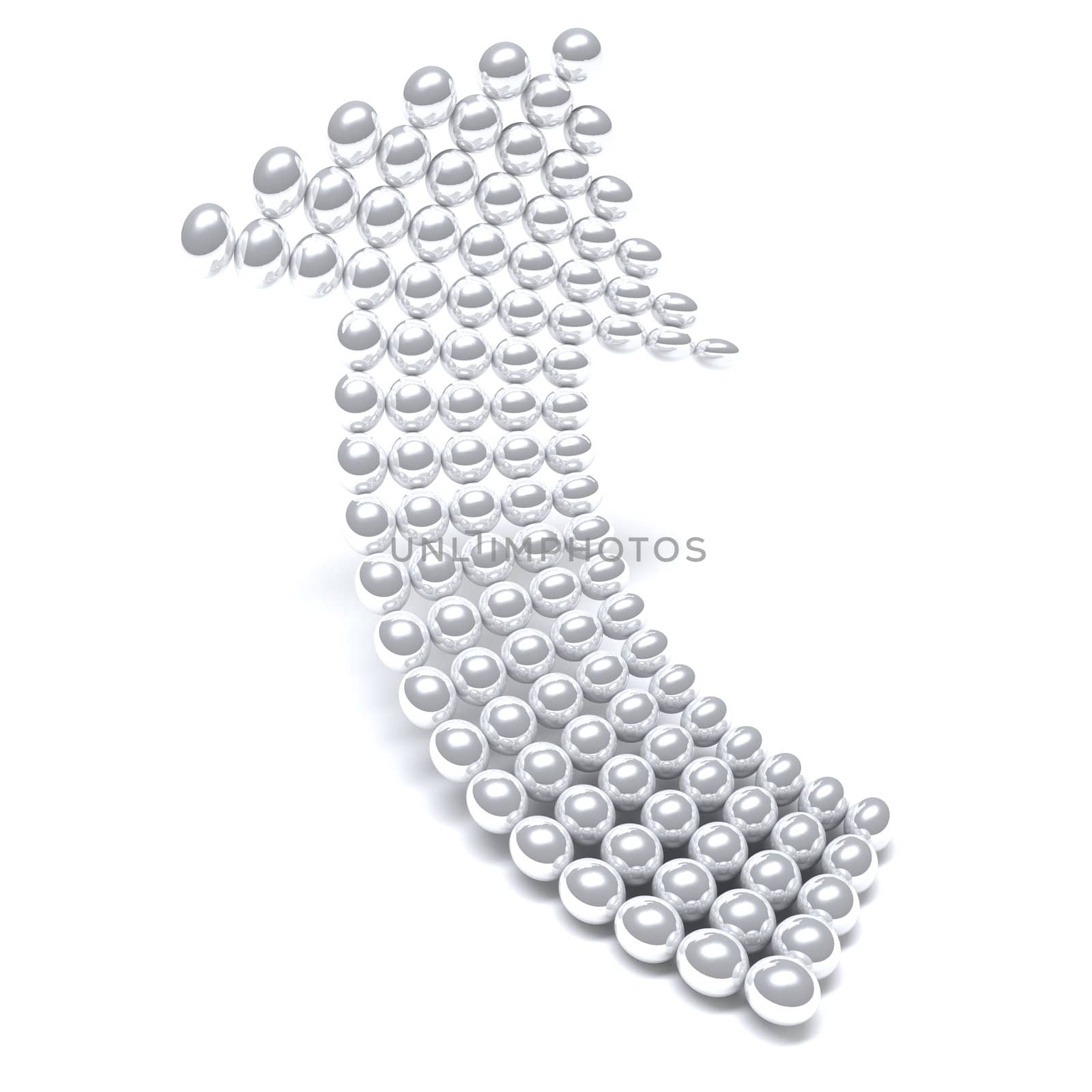 Grey arrow consisting of metal balls on a white background