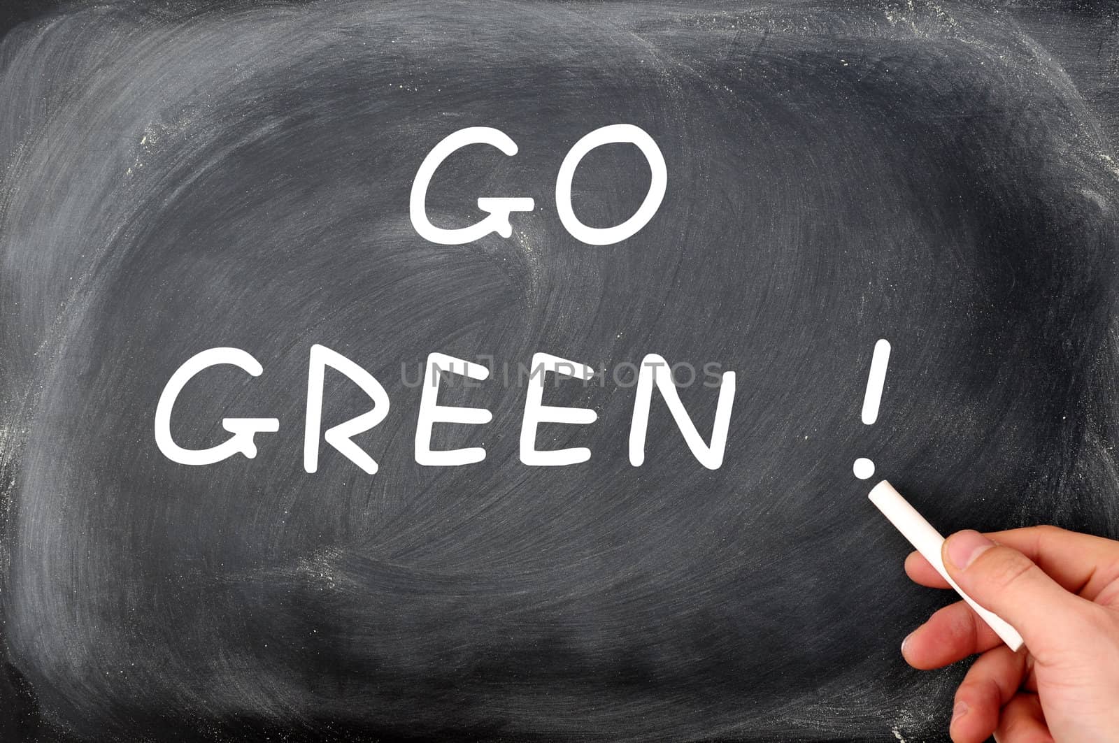 "Go Green" written on a smudged chalkboard background by bbbar