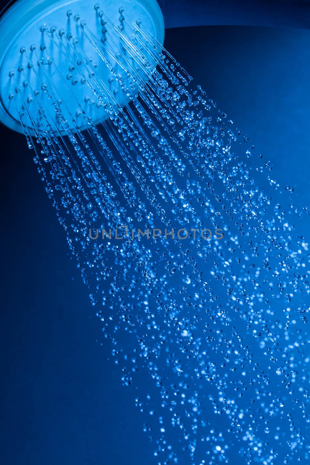 Shower Head with Running Water, Dark background