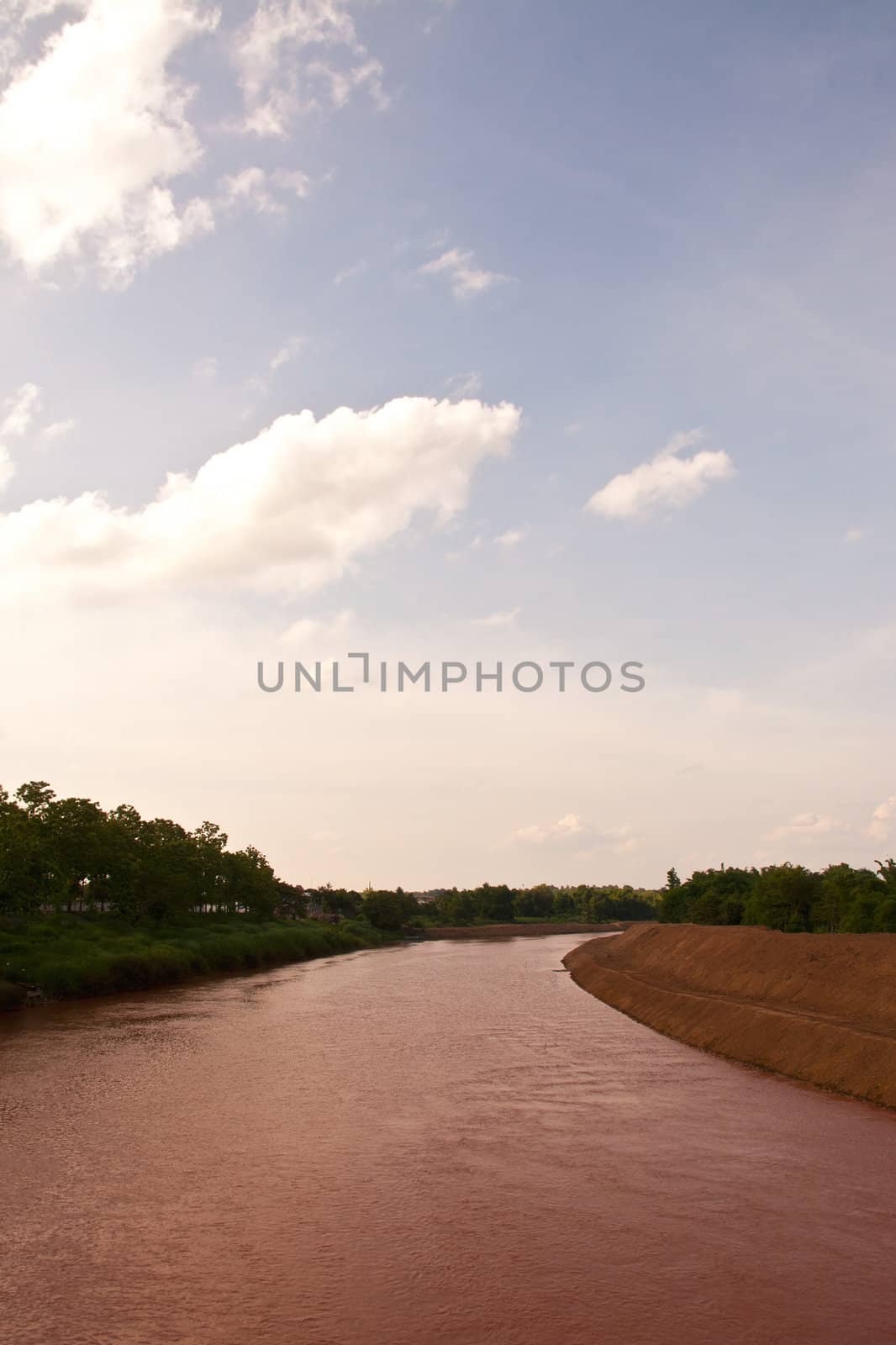 River and  blue sky