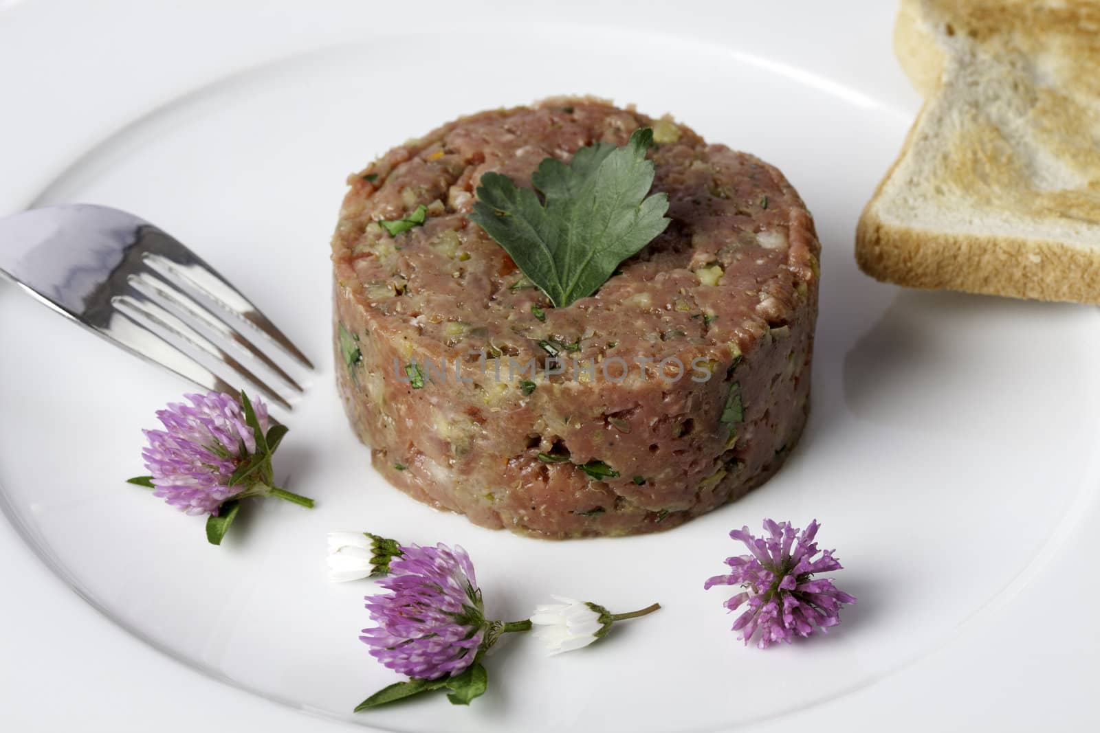 Beefsteak Tartare on white plate