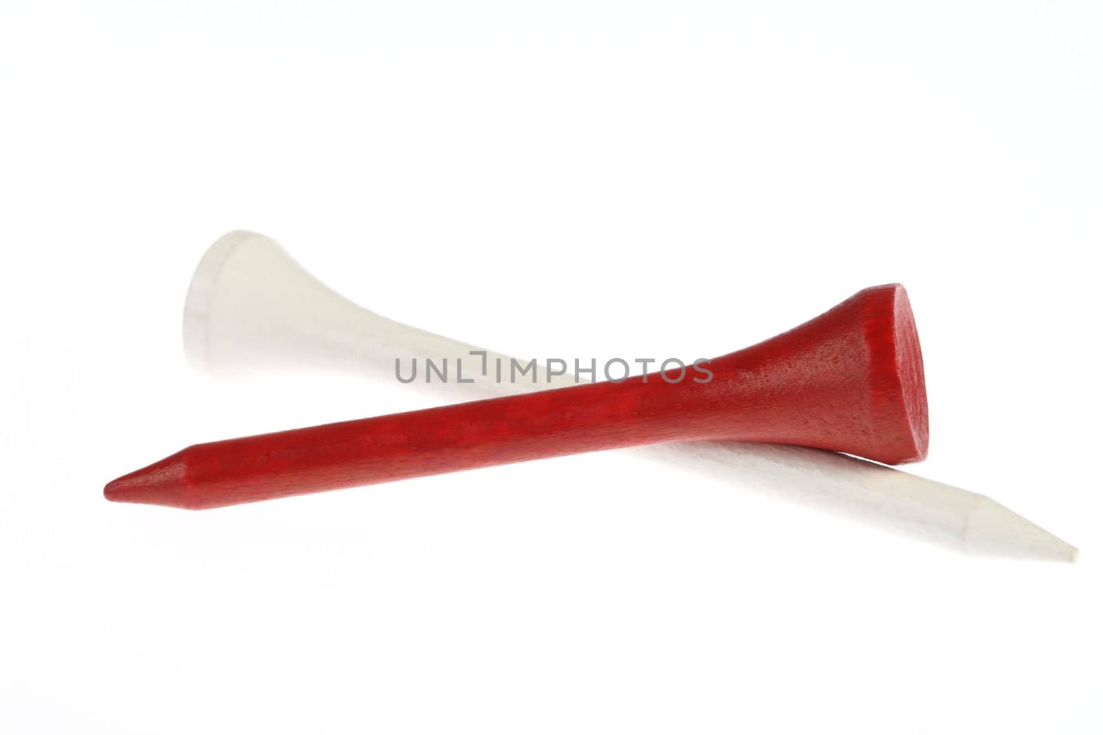 Red and white wooden Golf tees
