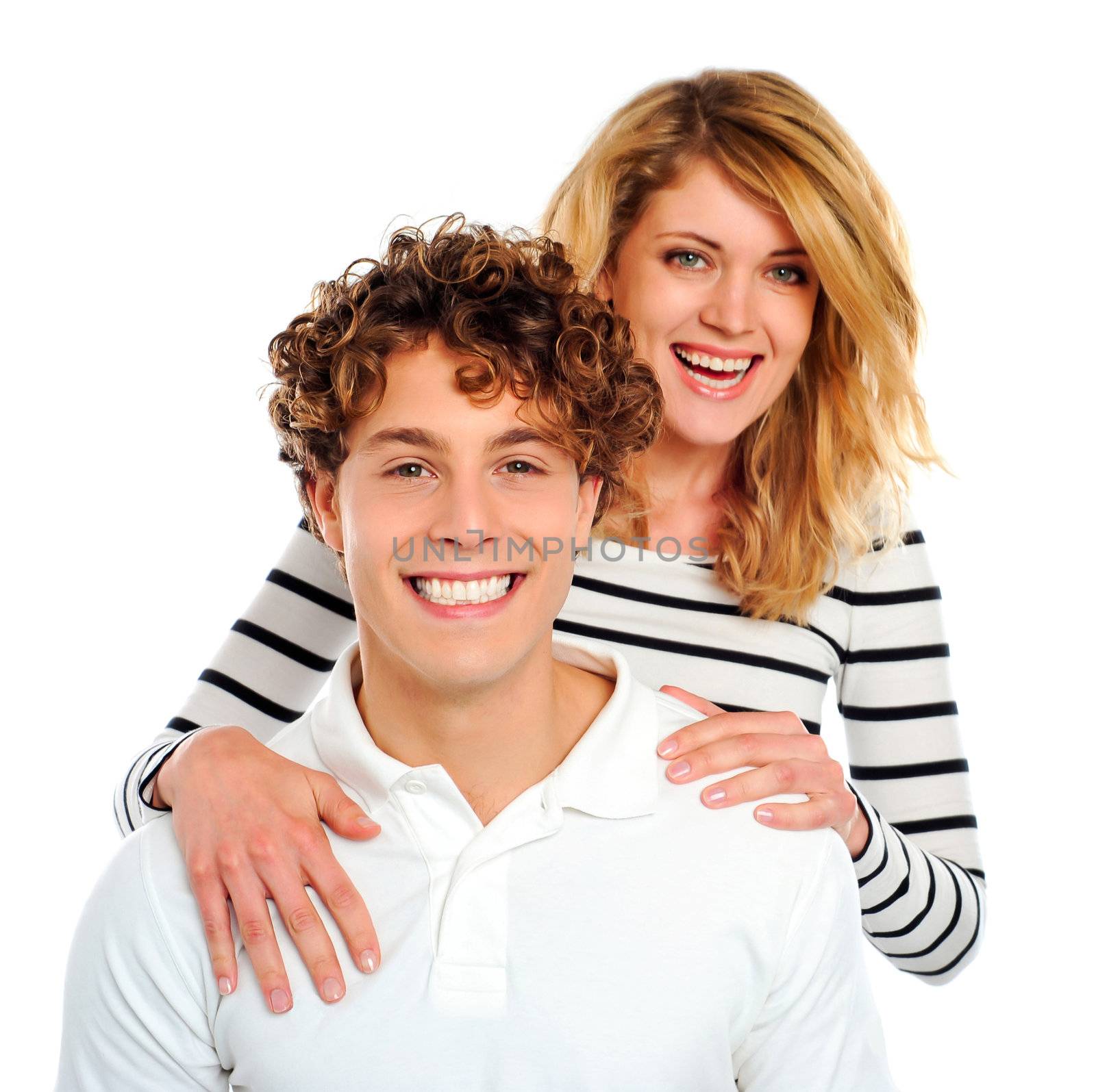 Portrait of beautiful young happy isolated smiling couple