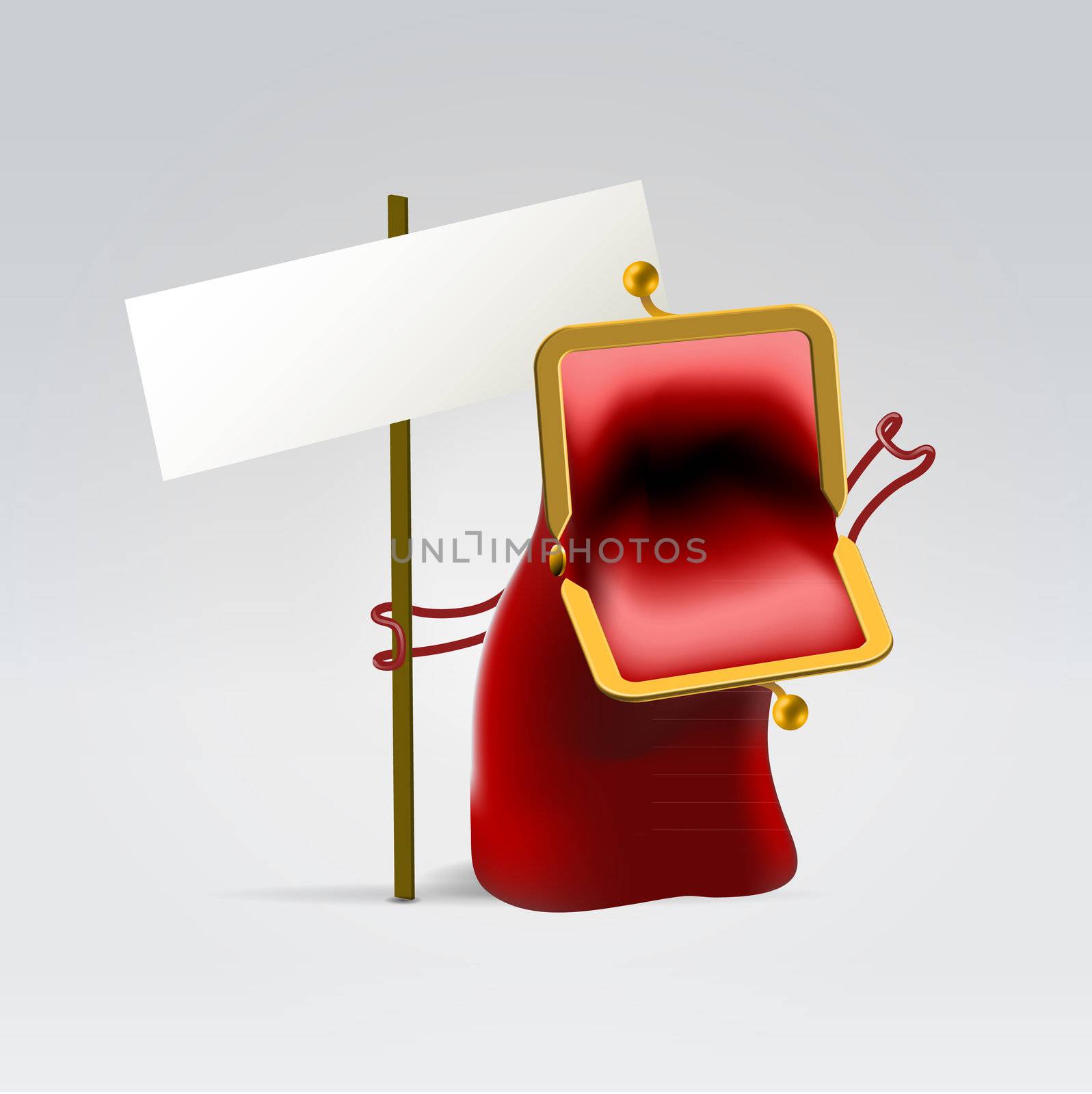 Red leather empty wallet protestant against something, holding its manifest, mesh vector illustration.
