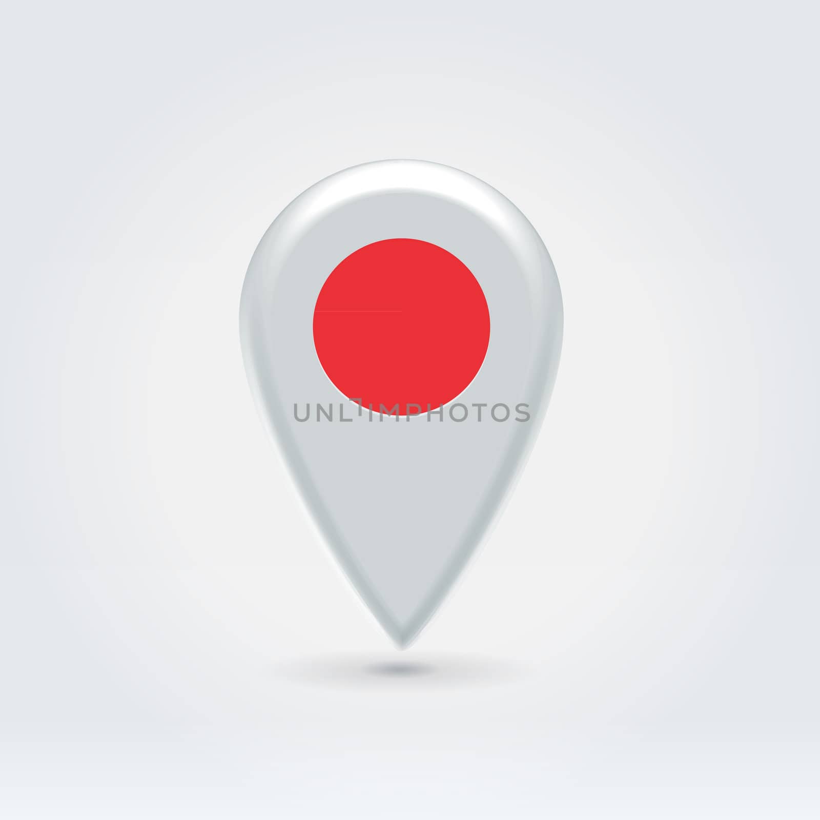 Glossy colorful Japan map application point label symbol hanging over enlightened background