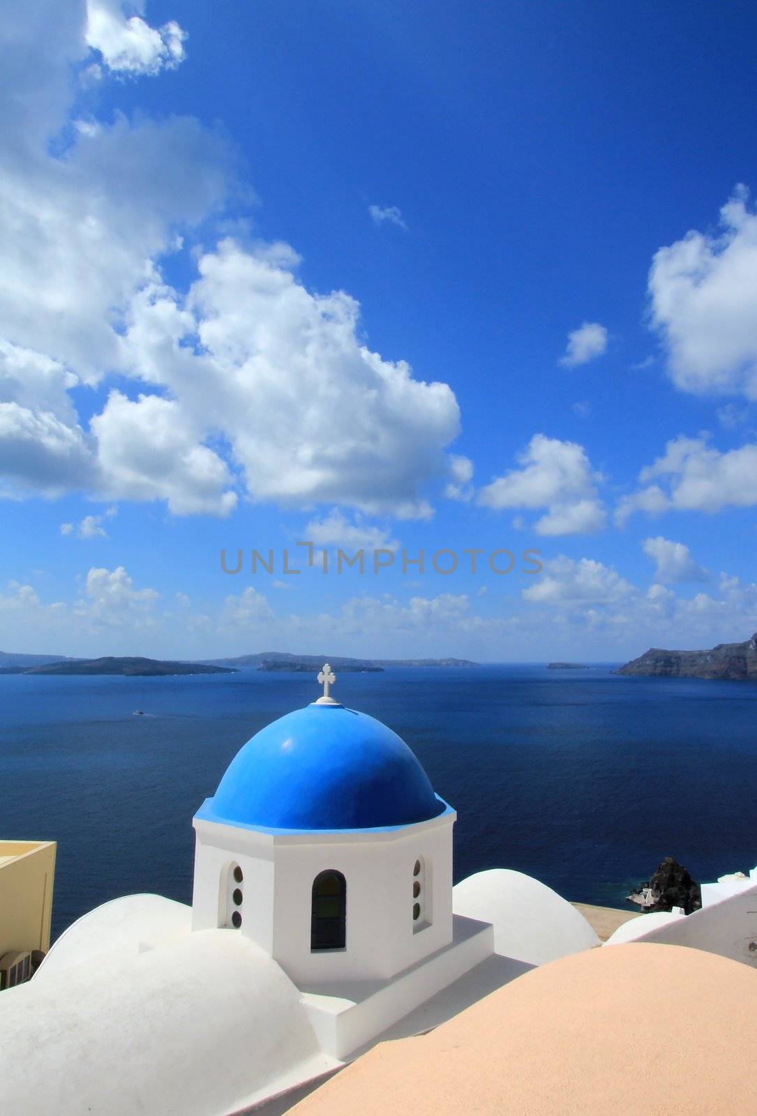 Blue dome of a church, Oia, Santorini, Greece by Elenaphotos21