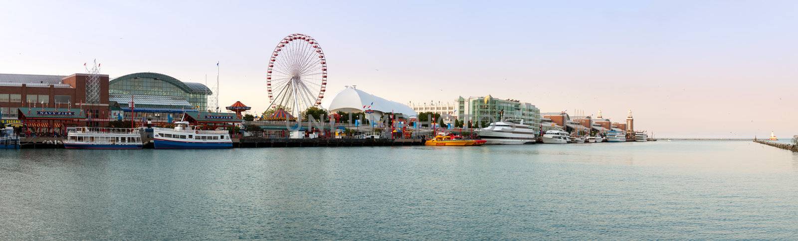 CHICAGO - MAY 14: Panorama of Navy Pier on May 14, 2012. Navy Pier is a 3300 foot pier built in 1916