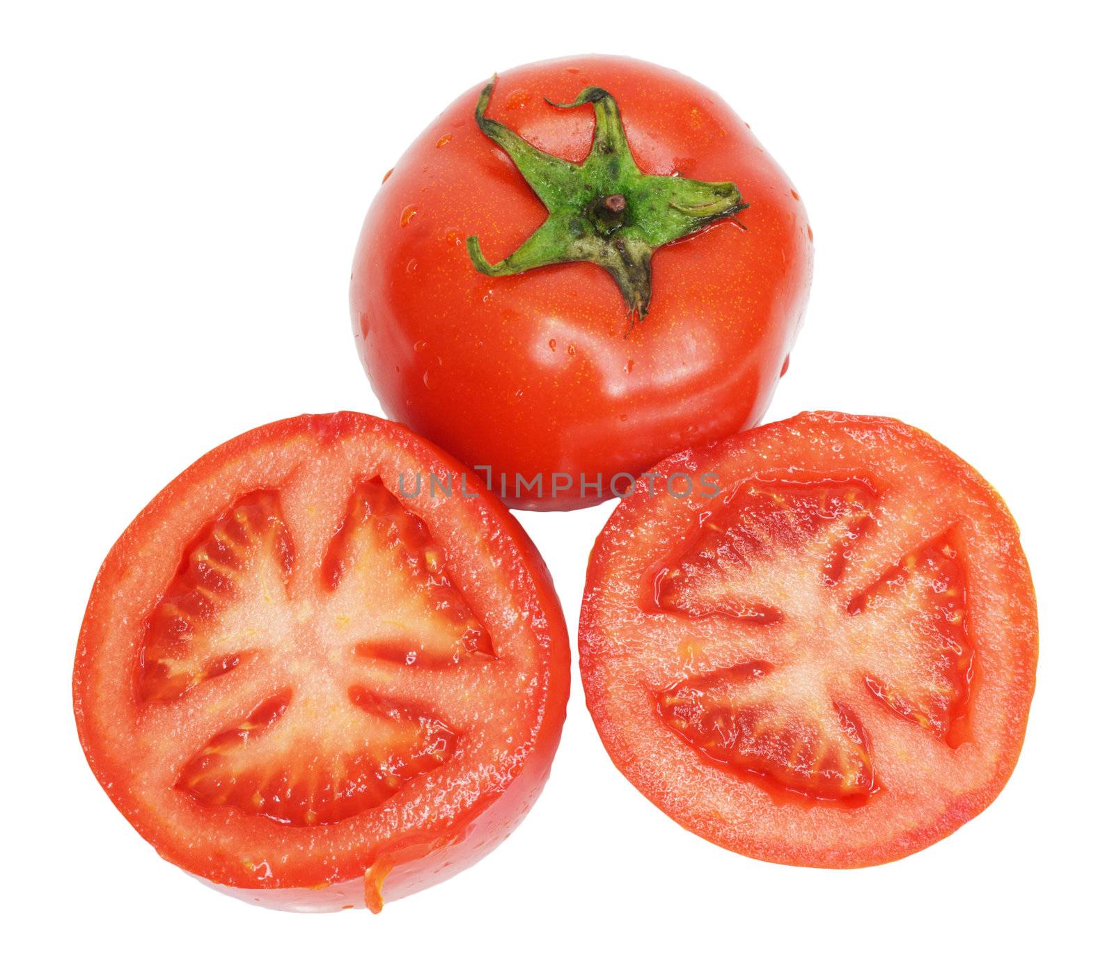 red tomato vegetable with cut isolated on white background  by schankz