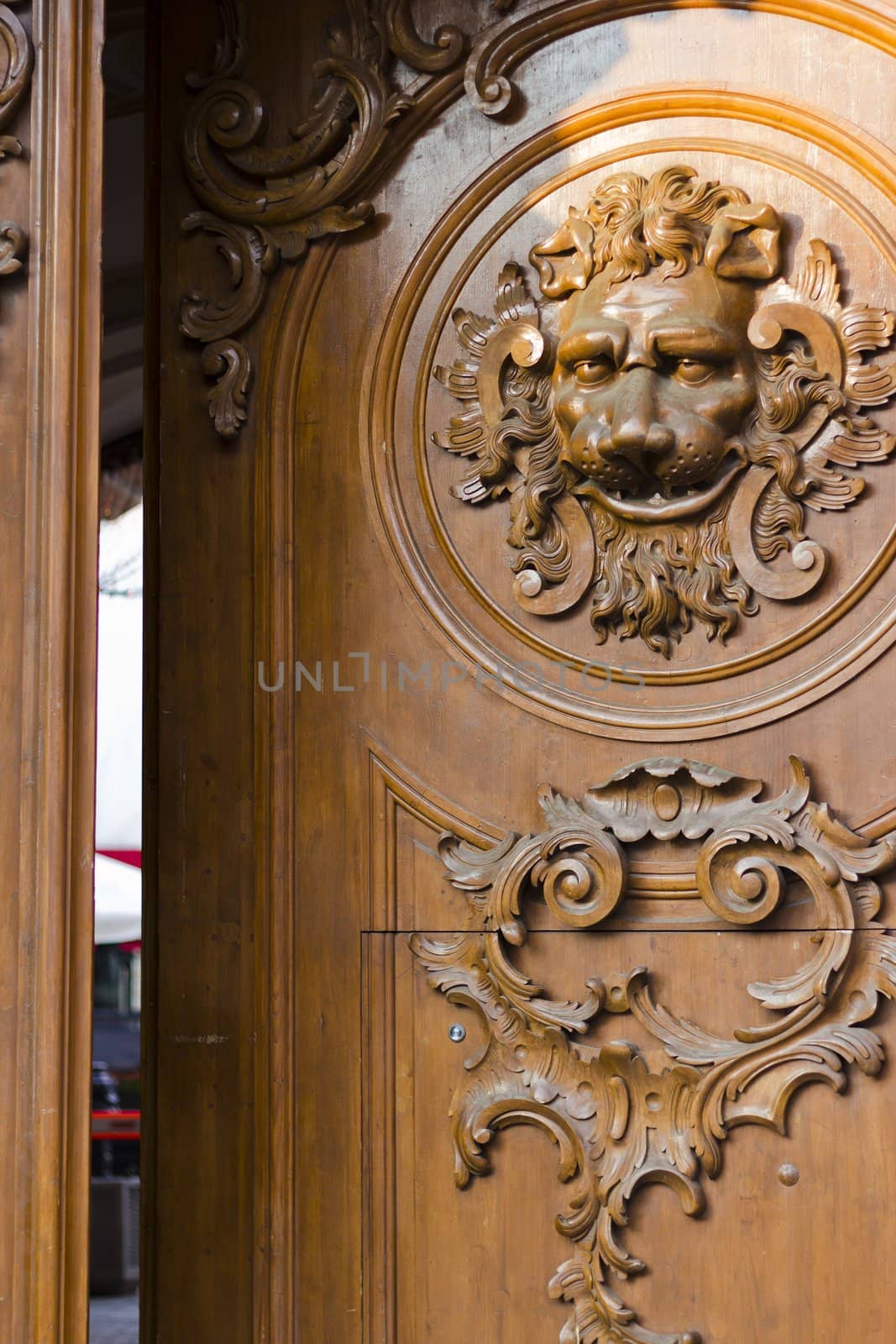 Ancient door in the ancient house in the morning