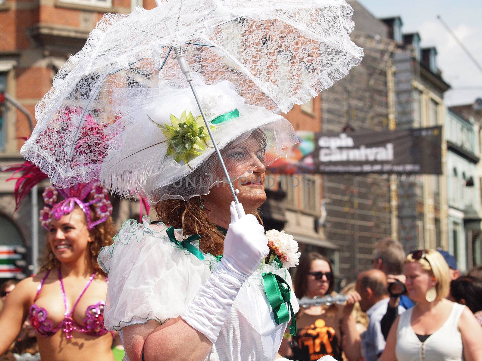 COPENHAGEN - MAY 26: Participant in the 30th annual Copenhagen Carnival parade of fantastic costumes, samba dancing and Latin styles starts on May 25, 2012 in Copenhagen, Denmark.