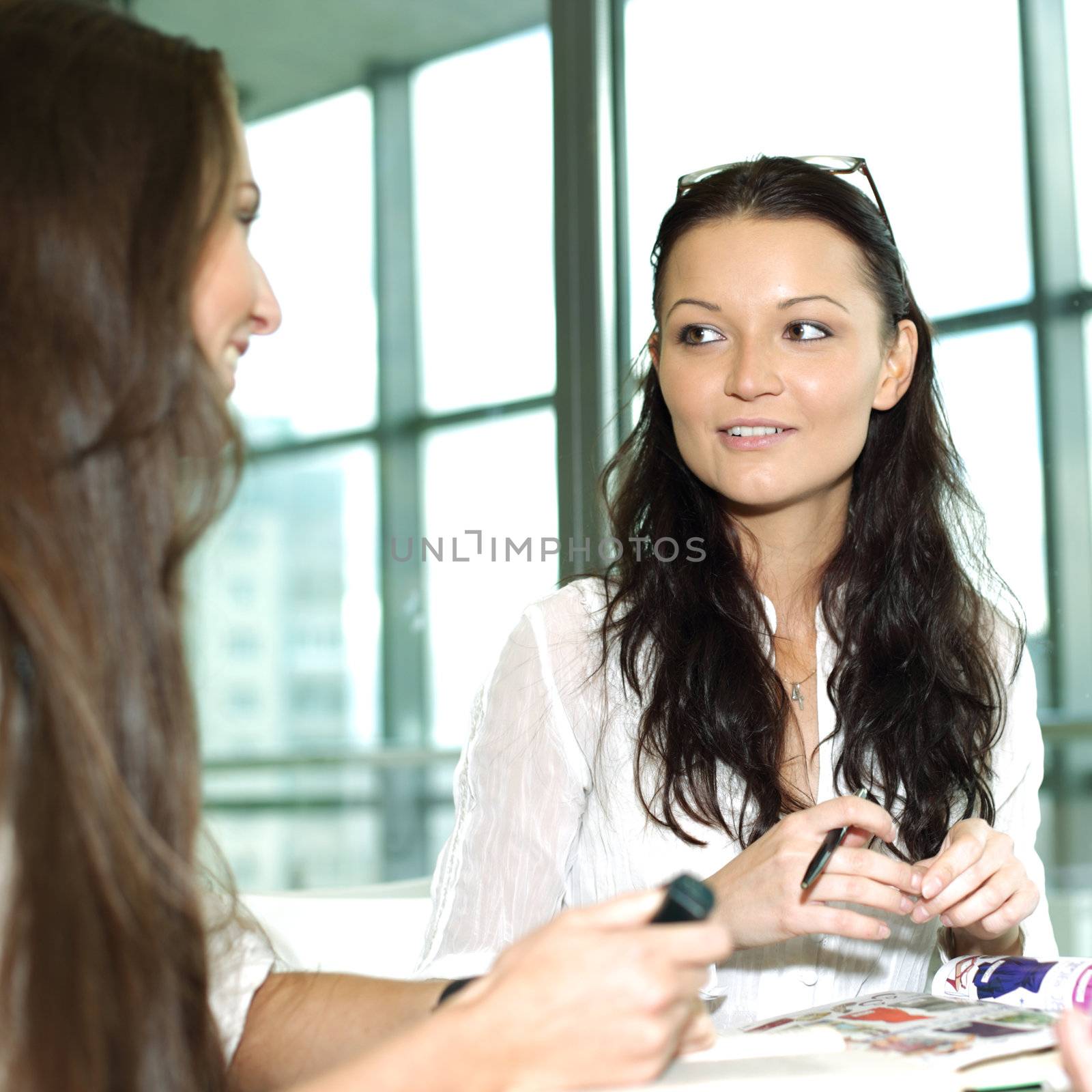 smiling girl thinking on examinination