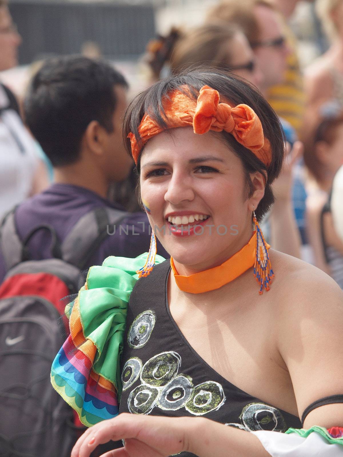 COPENHAGEN - MAY 26: Participant in the 30th annual Copenhagen Carnival parade of fantastic costumes, samba dancing and Latin styles starts on May 25, 2012 in Copenhagen, Denmark.