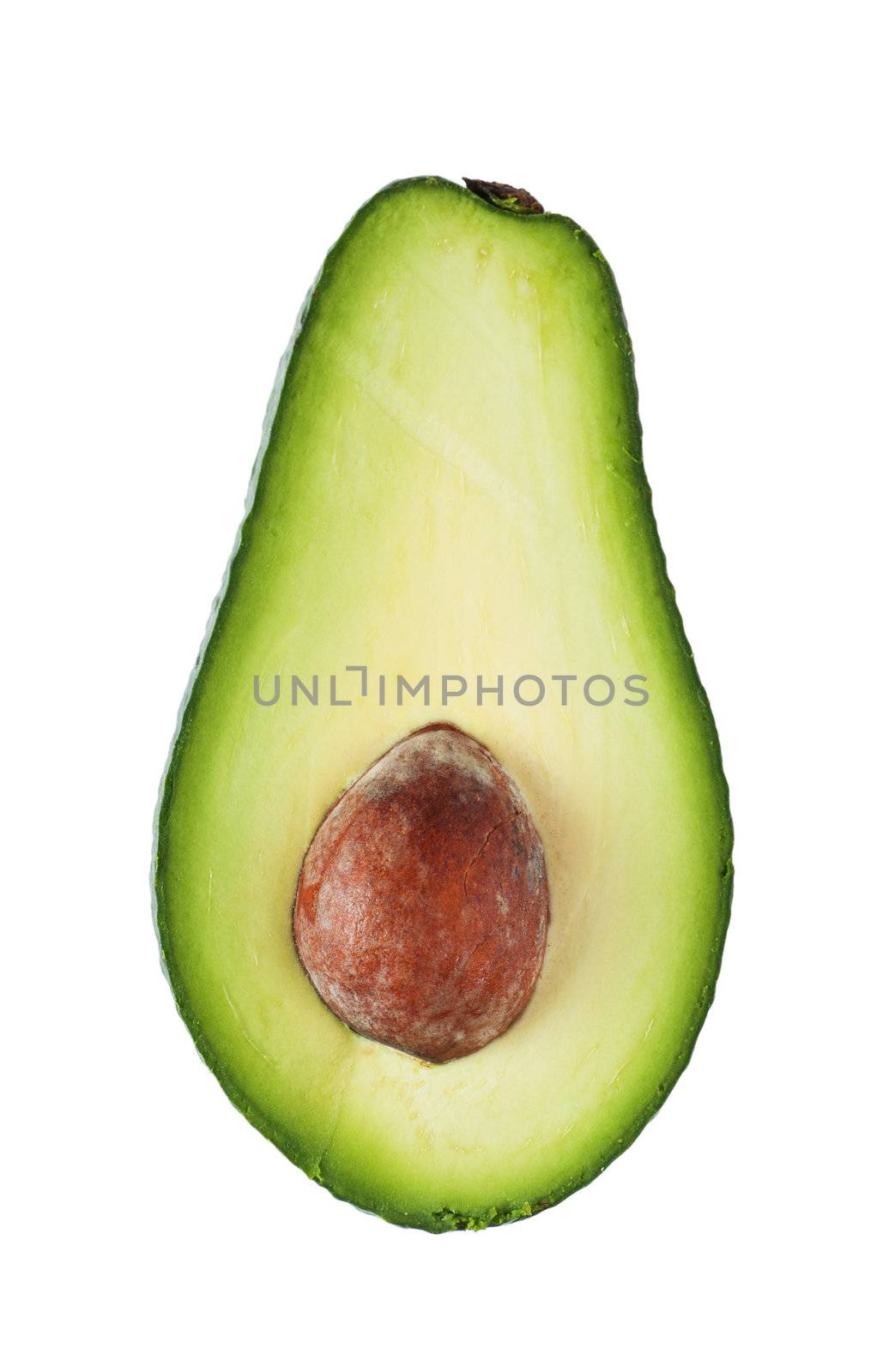 Half of fresh avocado fruit isolated over white background