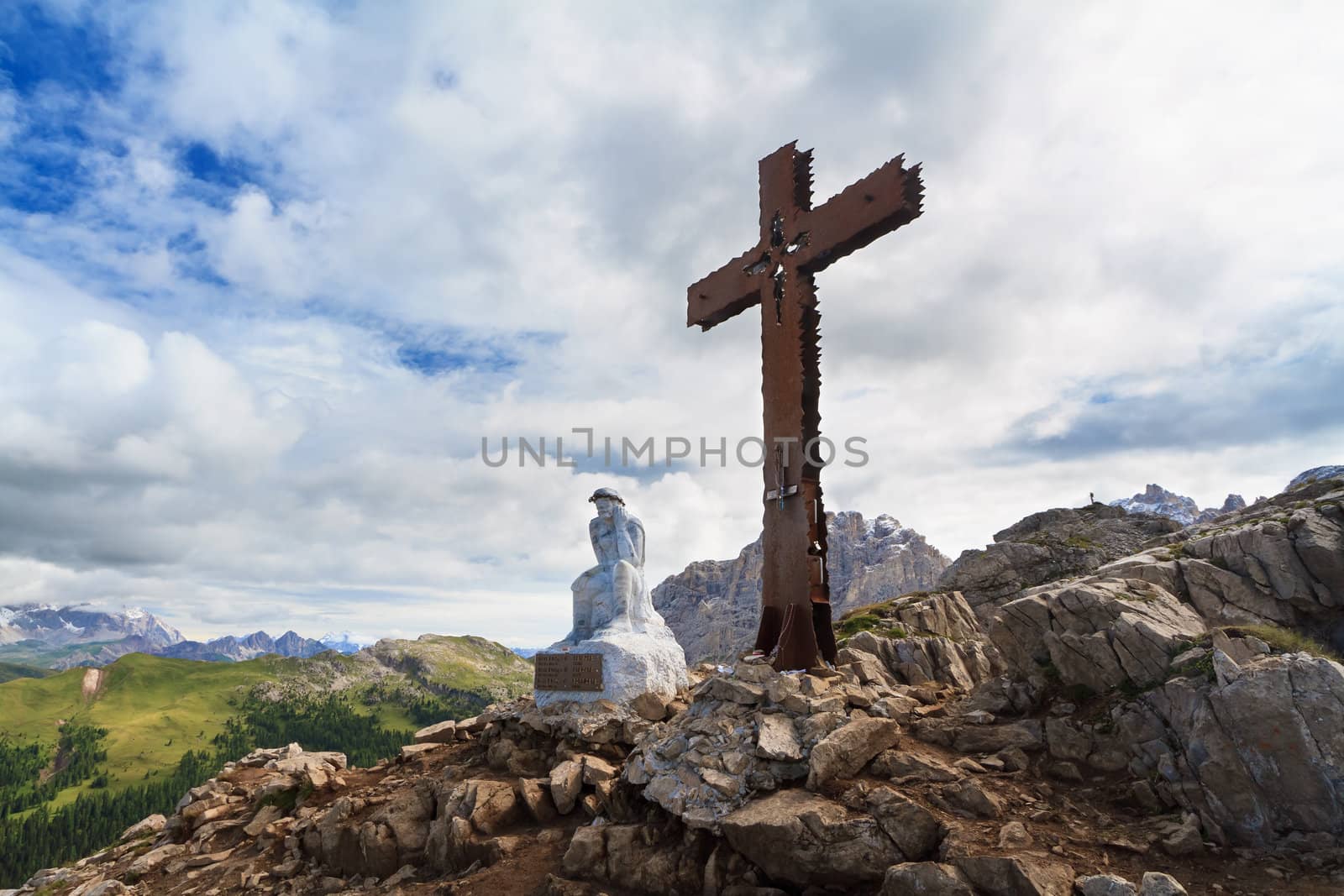 cross and Christ in Castellazzo mount, Rolle pass, Italy