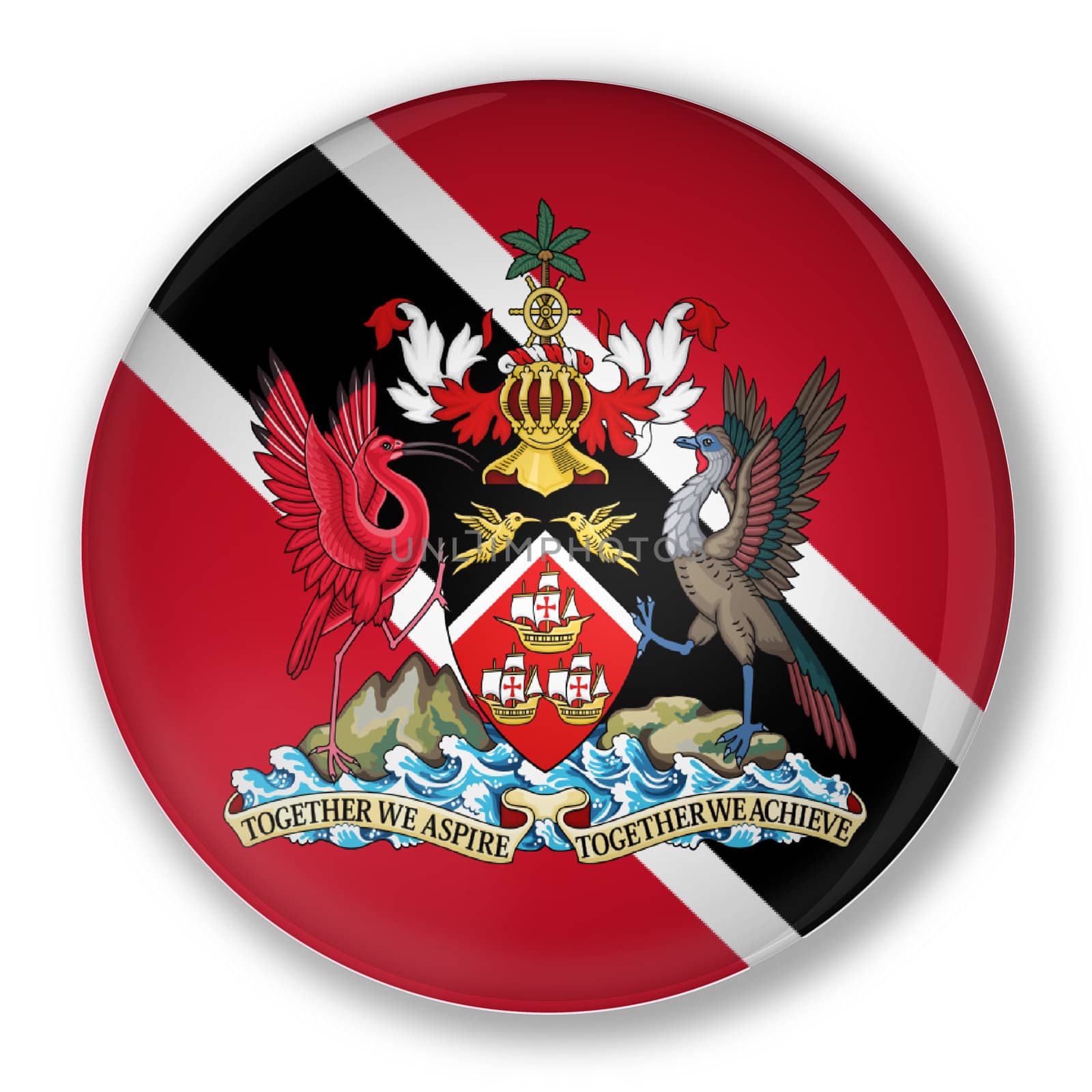 Illustration of a badge flag of Trinidad and Tobago with shadow