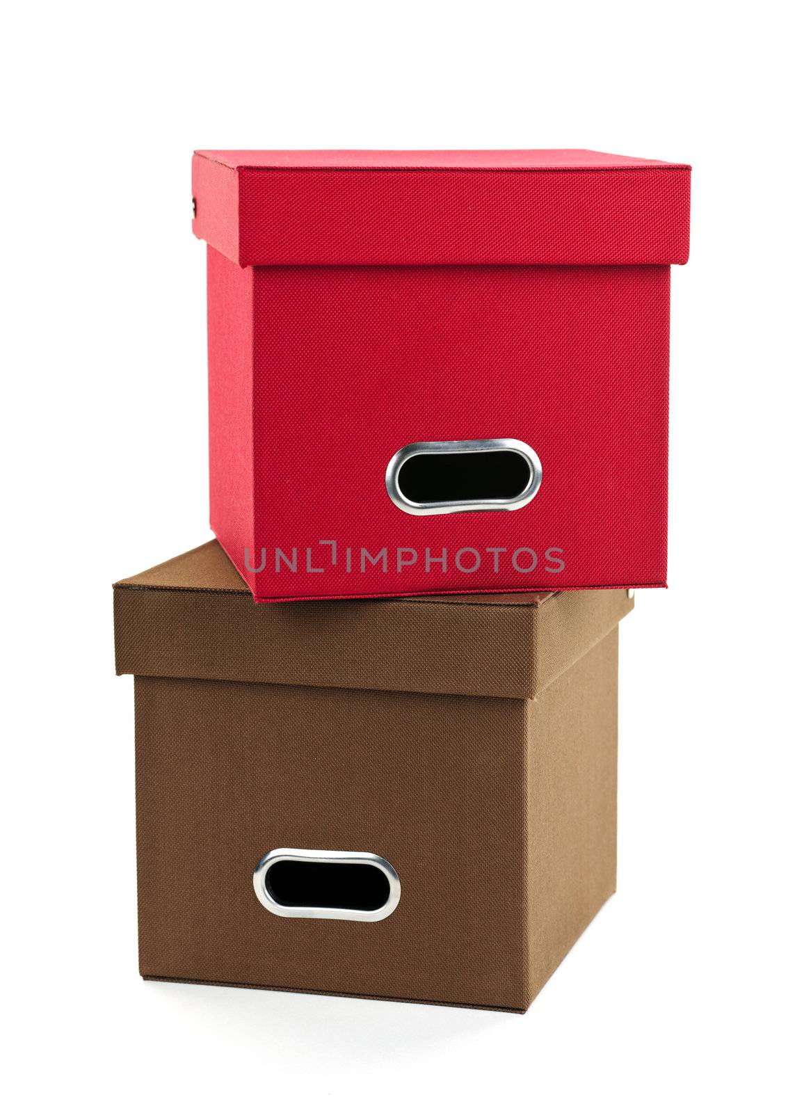 Media storage boxes stacked isolated on white background