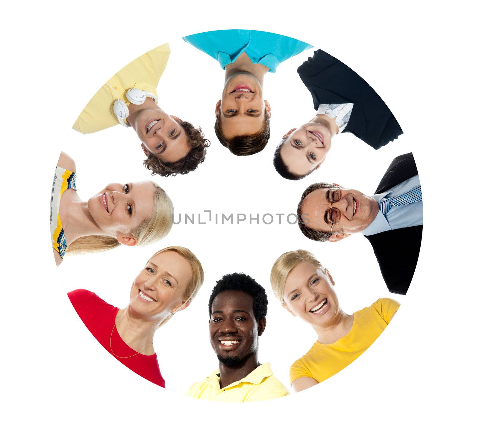 Circle shaped collage with diversified people by stockyimages