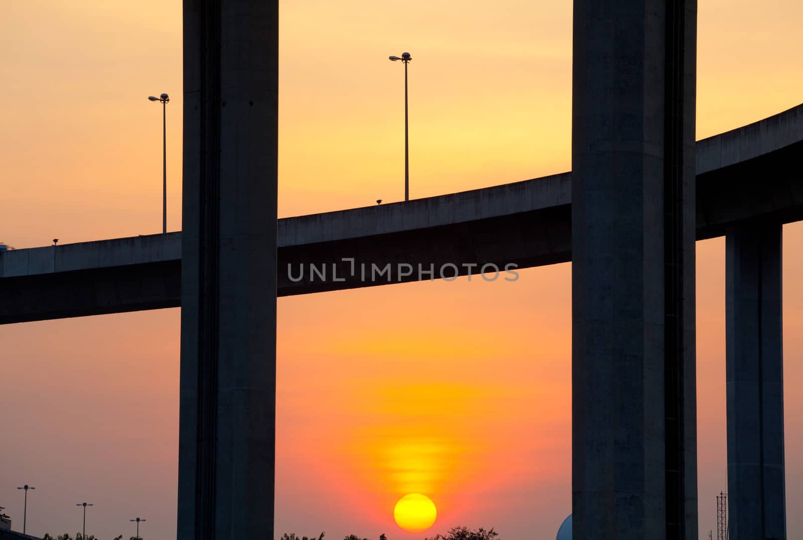 Bhumibol Bridge at sunset in Thailand