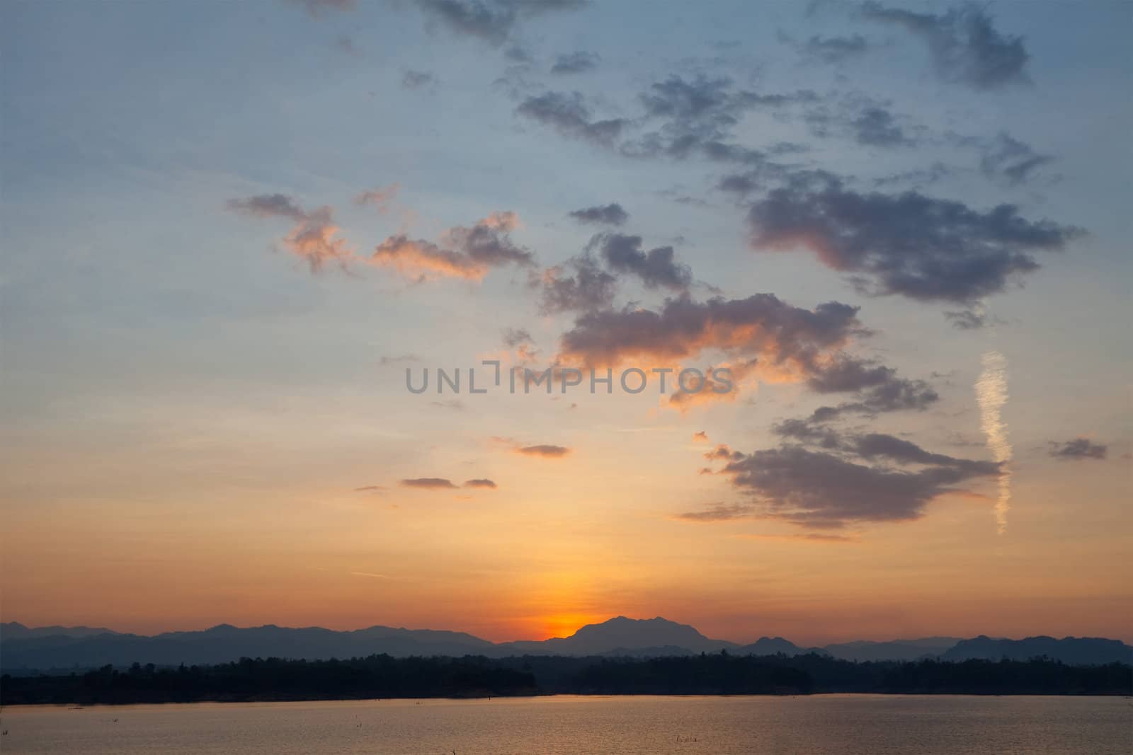 lake sky and mountain. view of Thailand