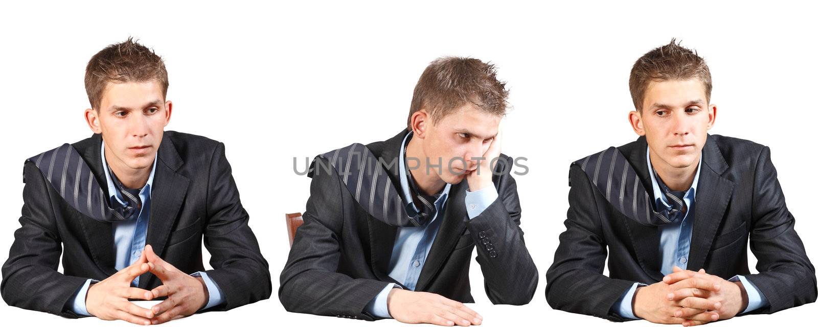 young businessman in a suit, sitting in different positions by dompr