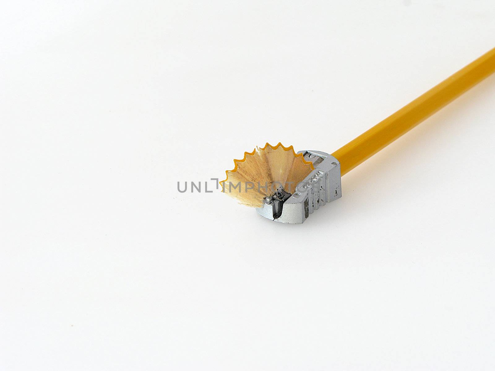 yellow pencil with sharpener isolated on white background