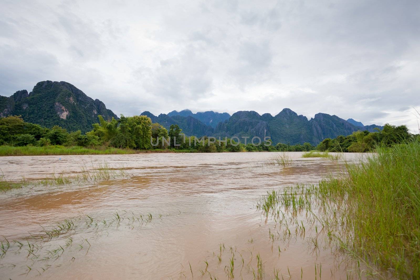 river and mountain in Vang Vieng, Laos
