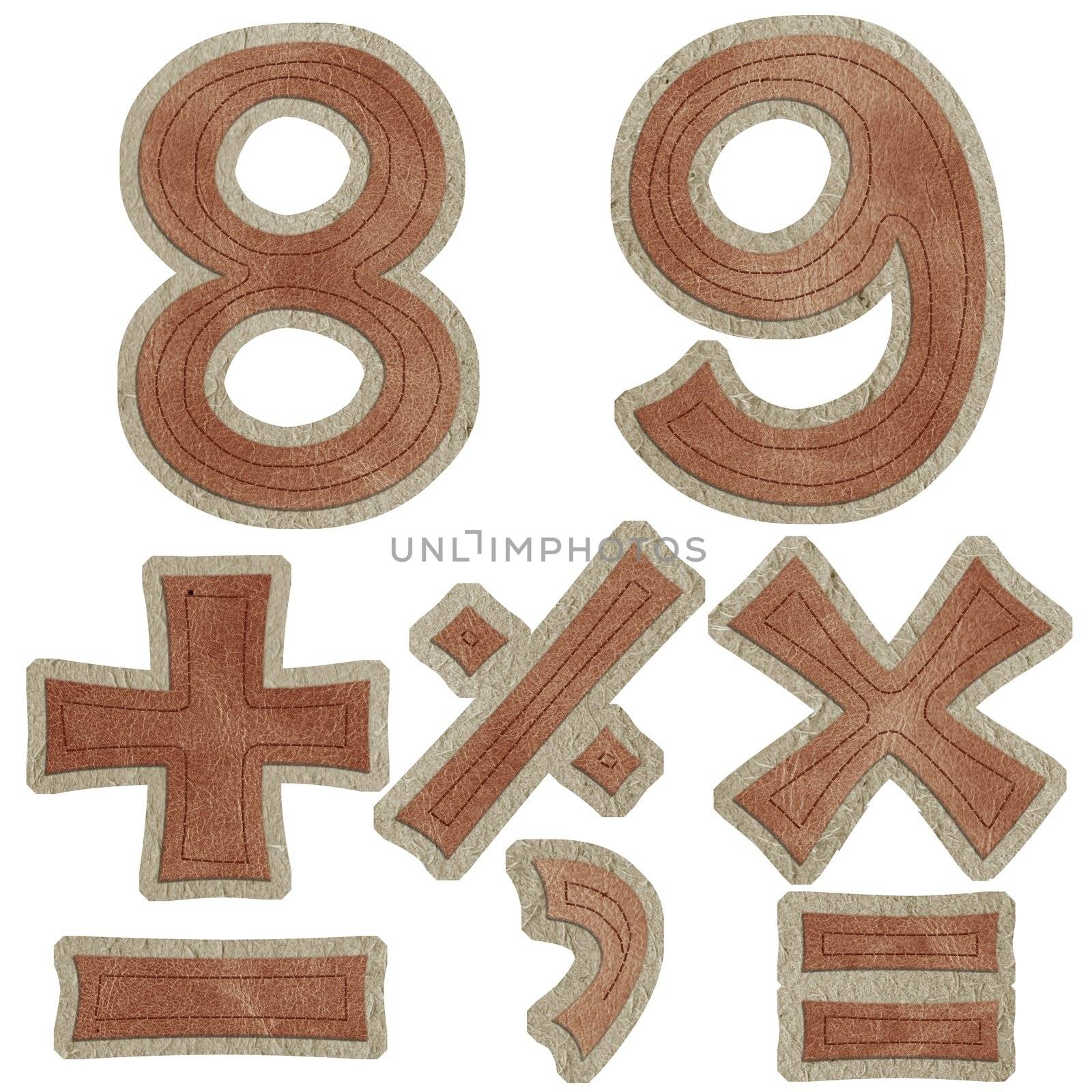 number eight nine and numeric symbol leather sewing style